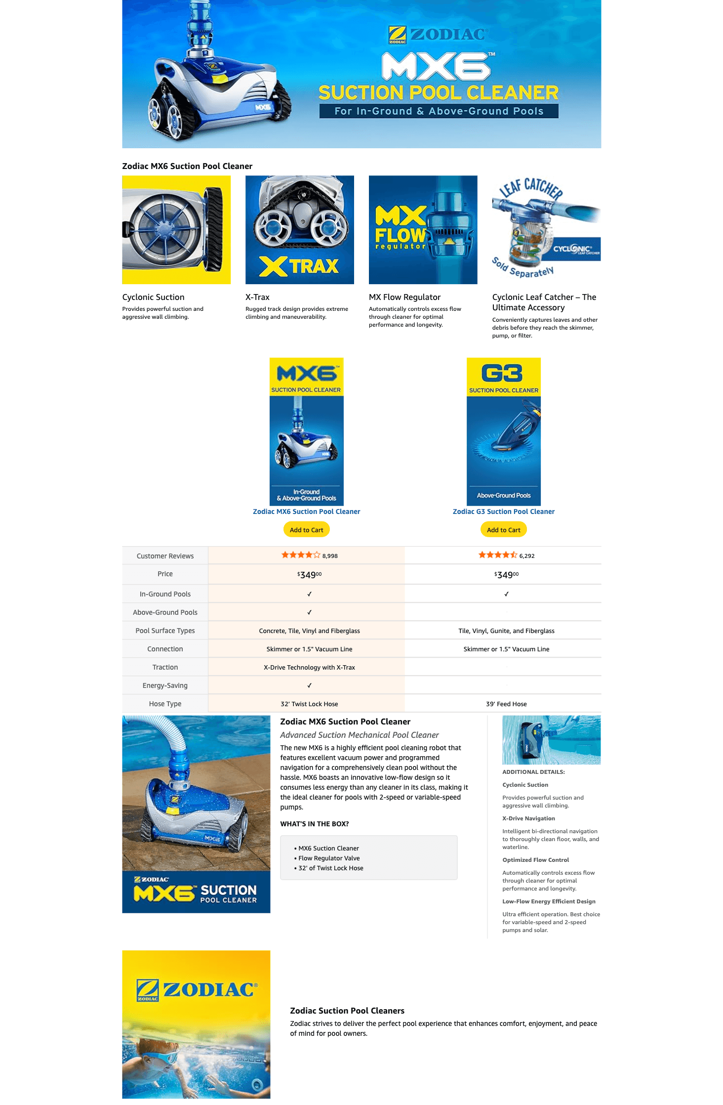 Amazon.com : Zodiac MX6 Automatic In Ground Pool Cleaner : Patio: A+ Premium