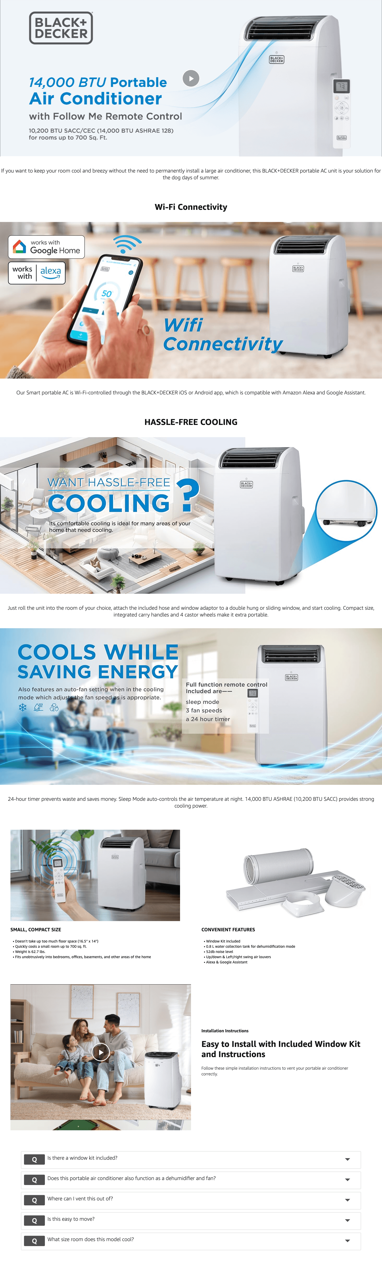 Amazon.com: BLACK+DECKER Smart Portable Air Conditioner: A+ Premium