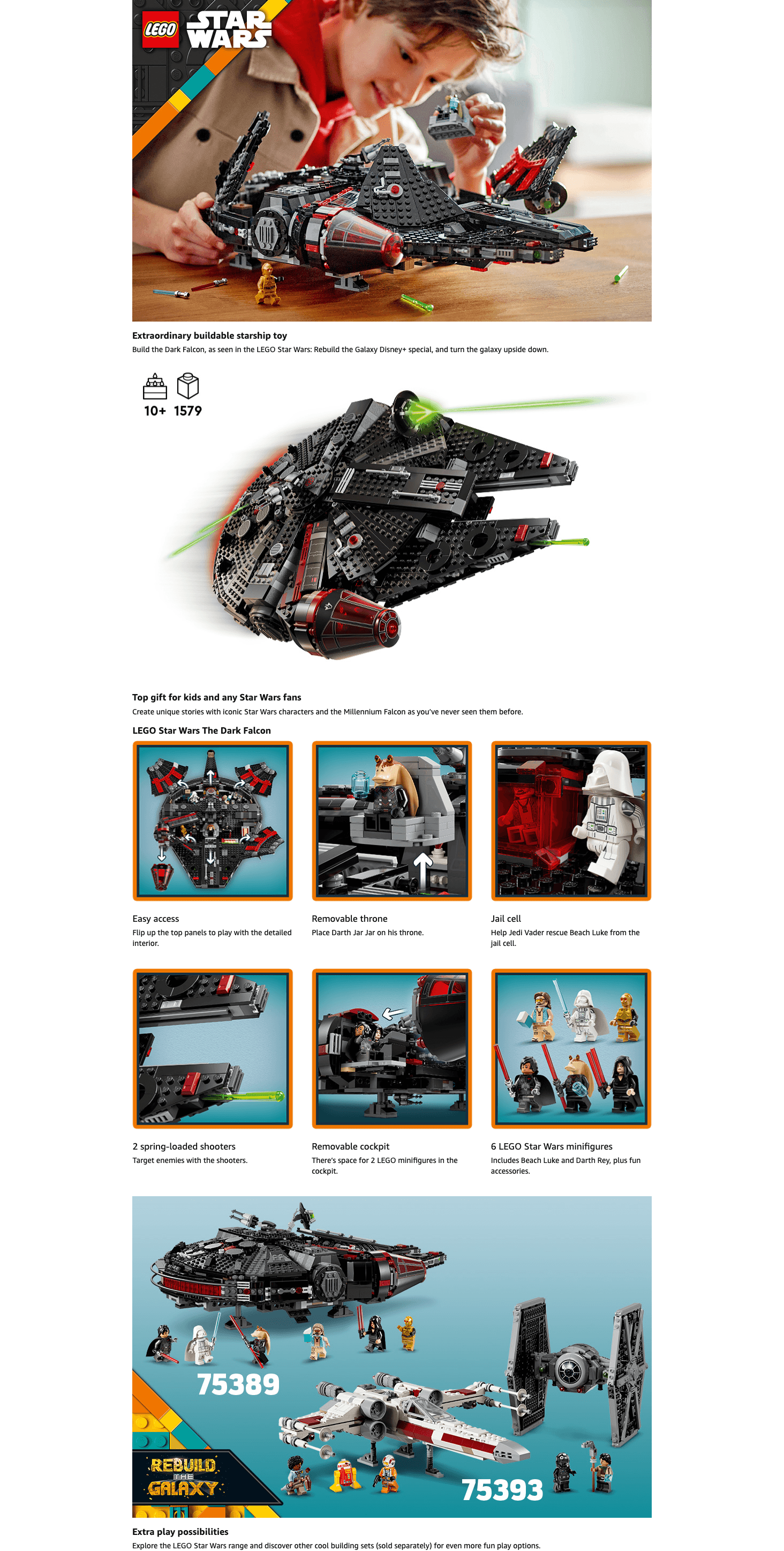 Amazon.com: LEGO Star Wars The Dark Falcon Buildable Starship: A+ Premium