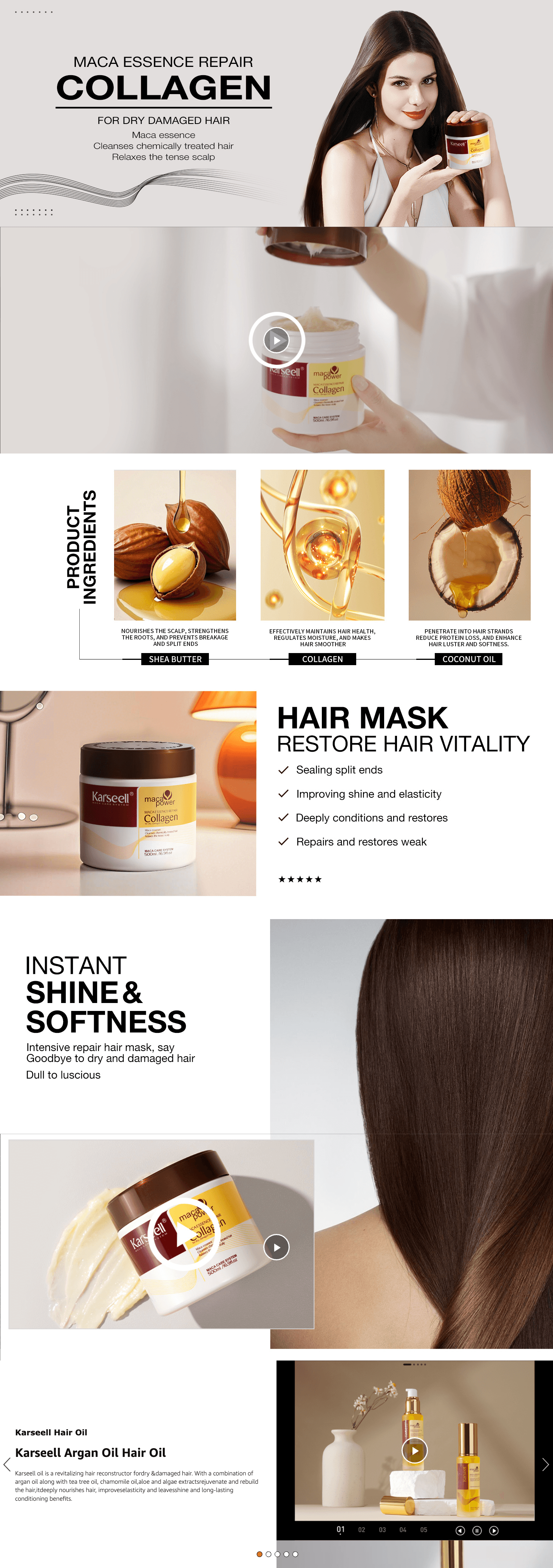 Amazon.com: Karseell Collagen Hair Treatment Deep Repair Conditioning Argan Oil Collagen…: A+ Premium