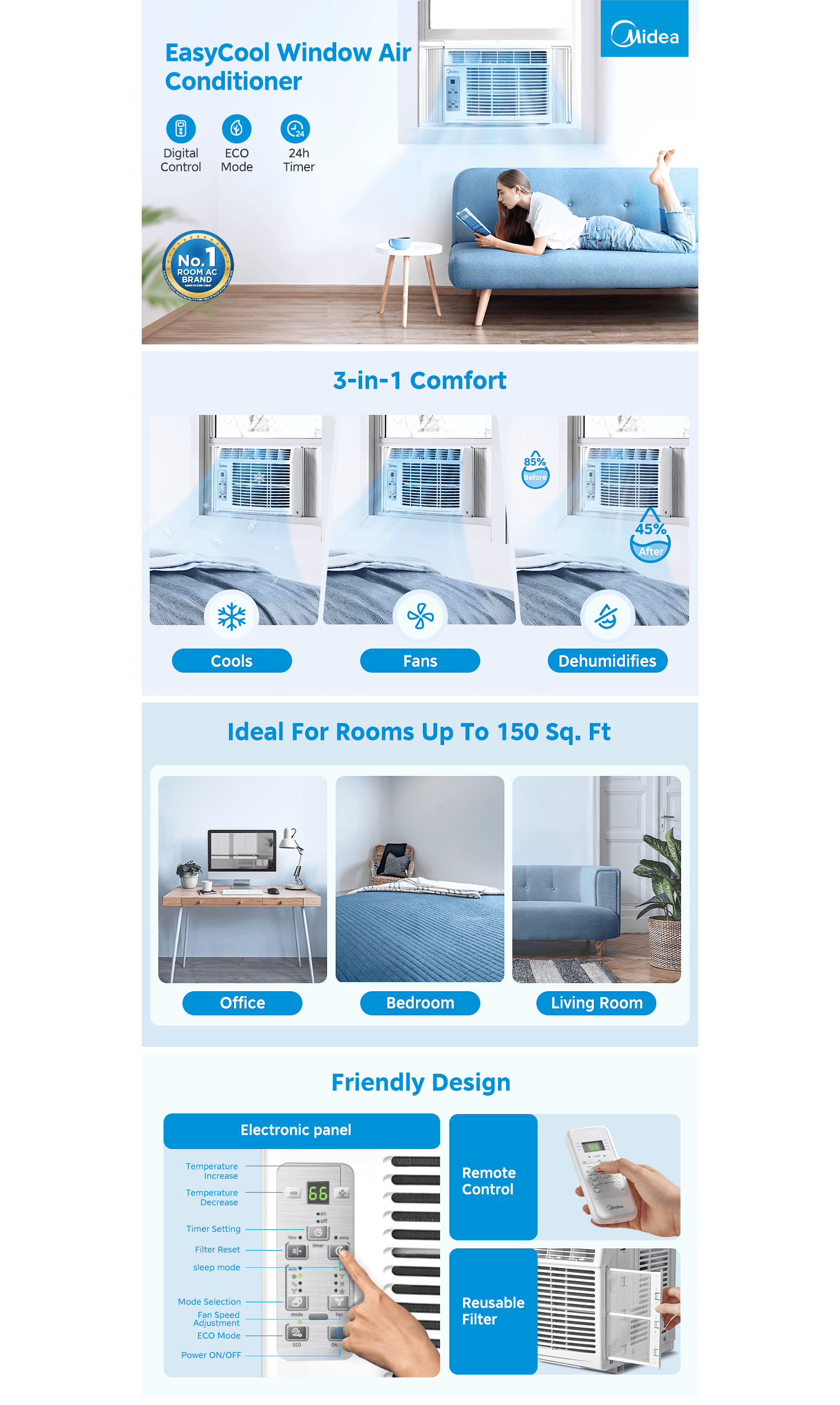 Amazon.com: Midea MAW05R1BWT-A 5K Window Air Conditioner: A+ Premium