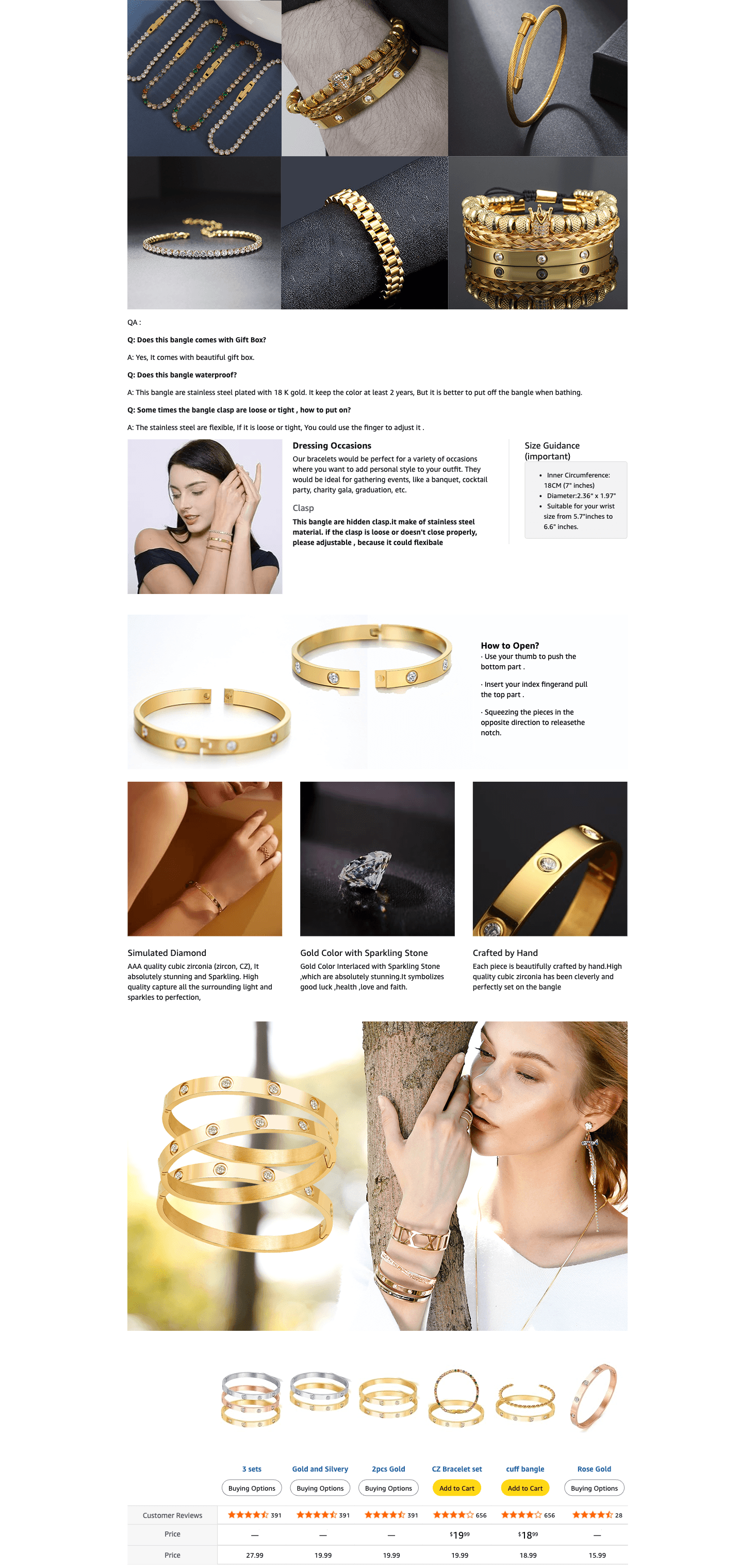 Amazon.com: A D. ALLEN & DANMI. A D. 18 K Gold Plated Love Bangle Bracelet Set Stackable…: A+ Premium
