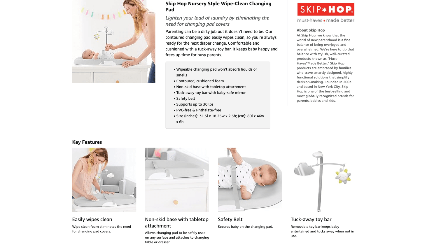Amazon.com : Skip Hop Baby Changing Pad Nursery Style Wipe-Clean Contoured with…: A+ Premium
