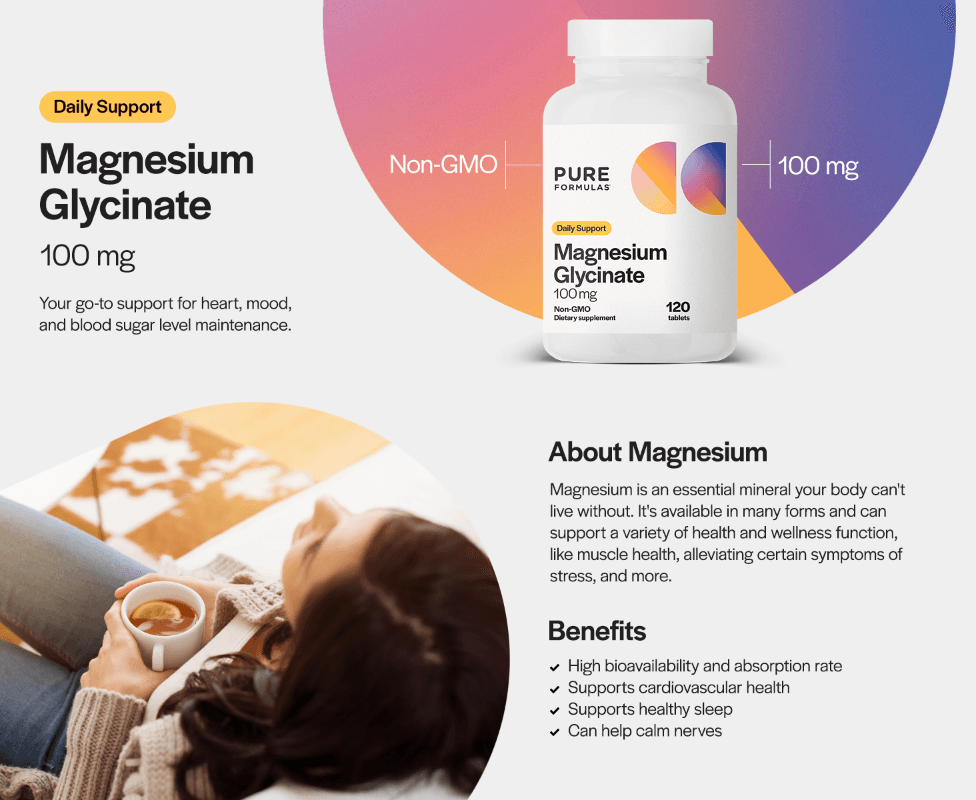 Amazon.com: PureFormulas Glicinato de magnesio 100 mg de apoyo diario para el estrés: A+ Premium