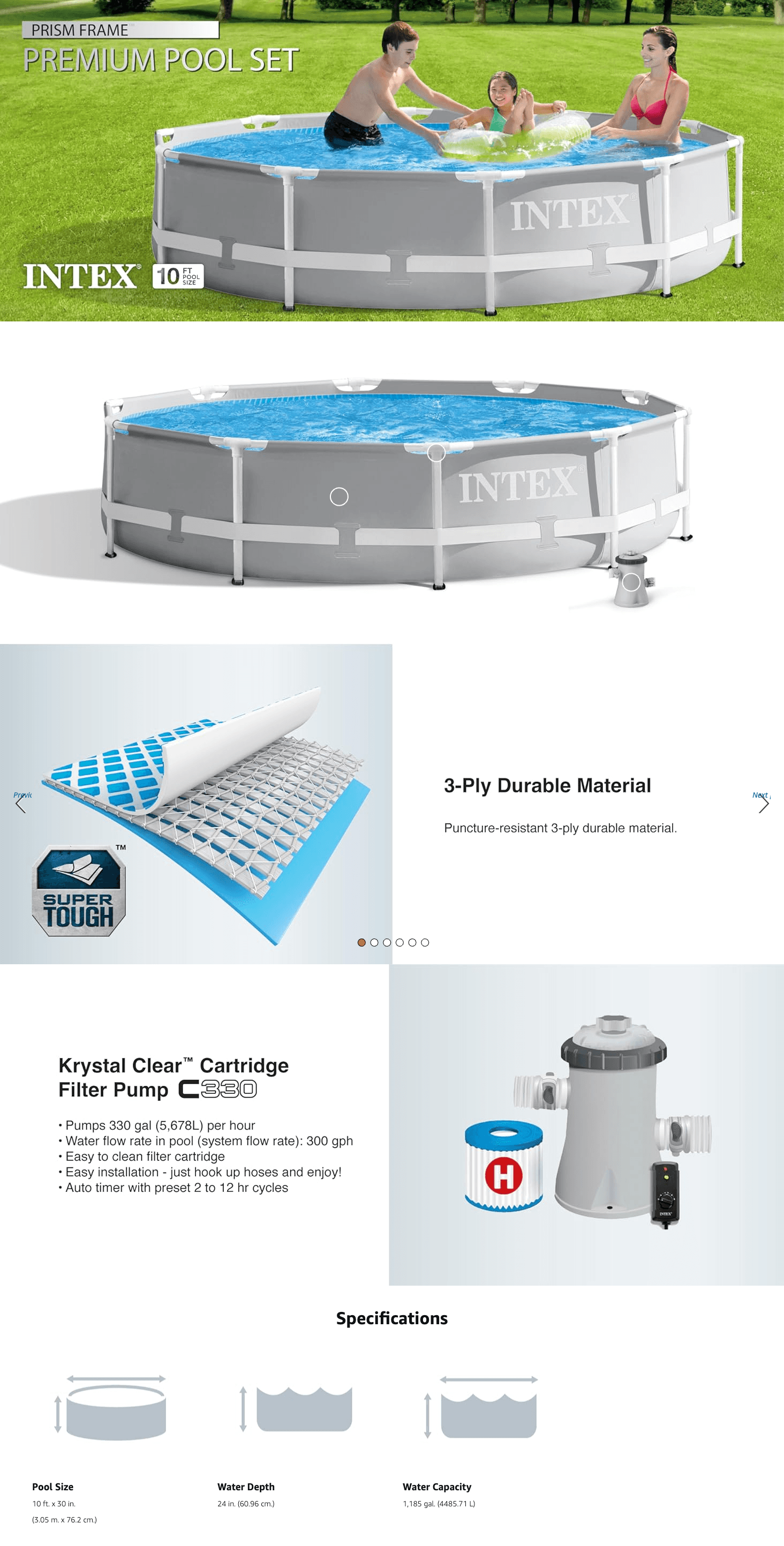 Amazon.com: Intex 26701EH Prism Frame Premium Above Ground Swimming Pool Set: 10ft x 30in: A+ Premium