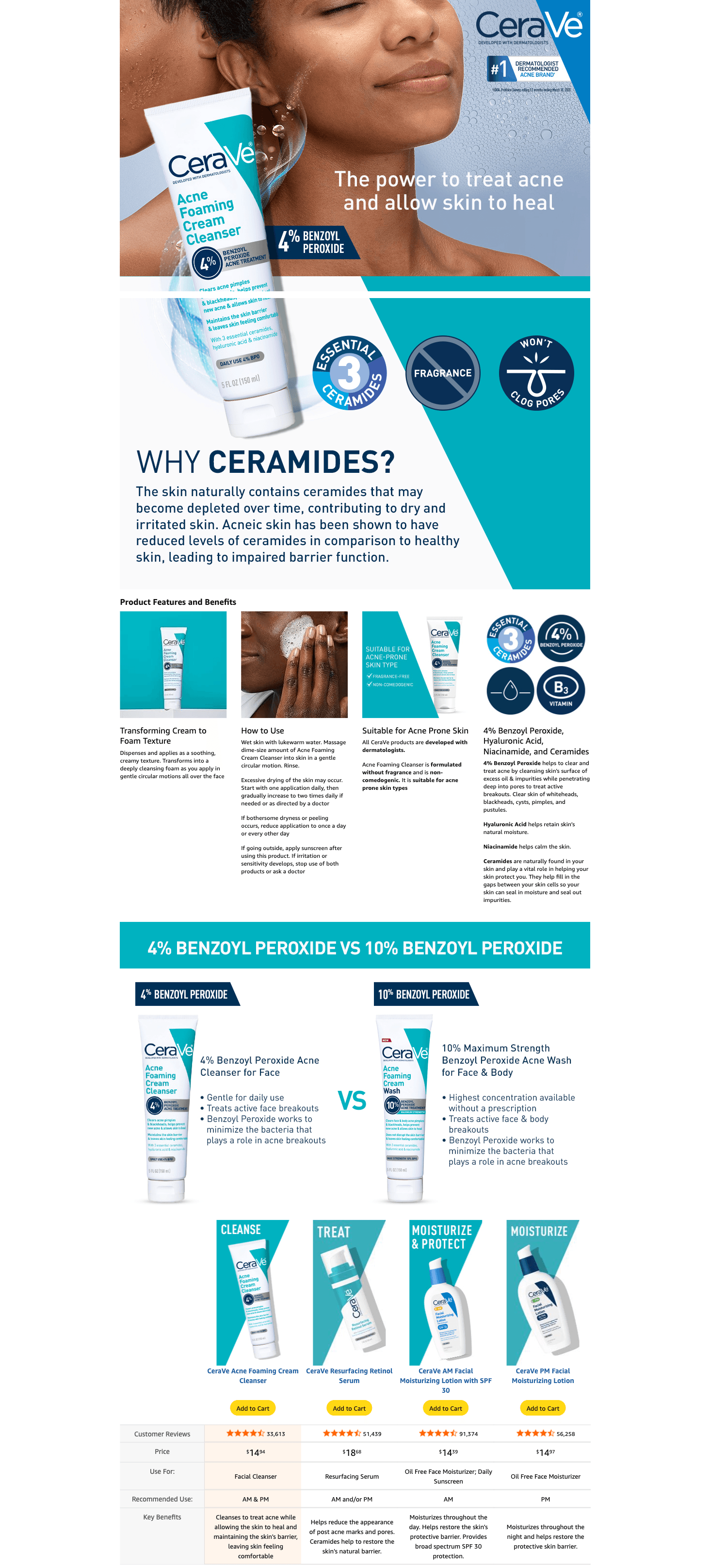 Amazon.com: CeraVe Acne Foaming Cream Cleanser: A+ Premium