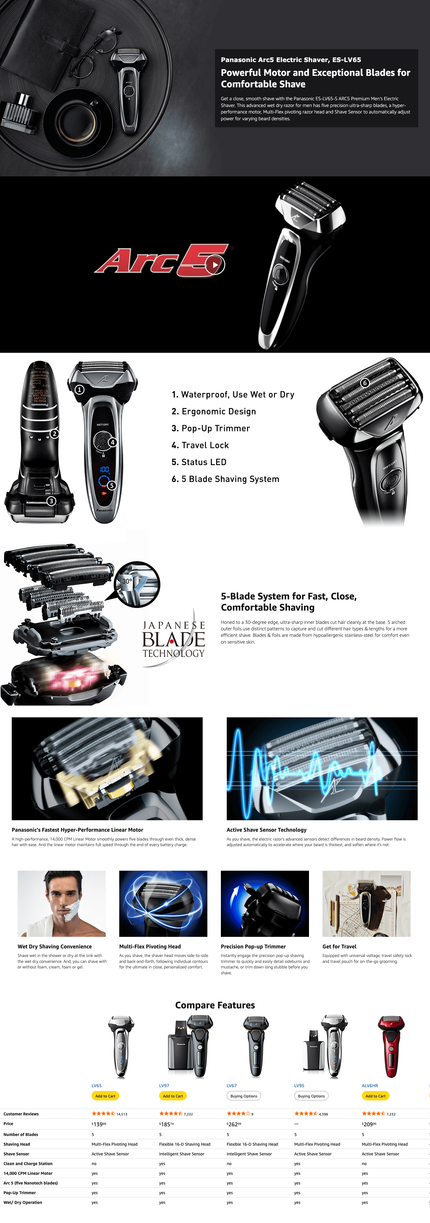 Amazon.com: Panasonic ARC5 Electric Razor for Men with Pop-Up Trimmer: A+ Premium