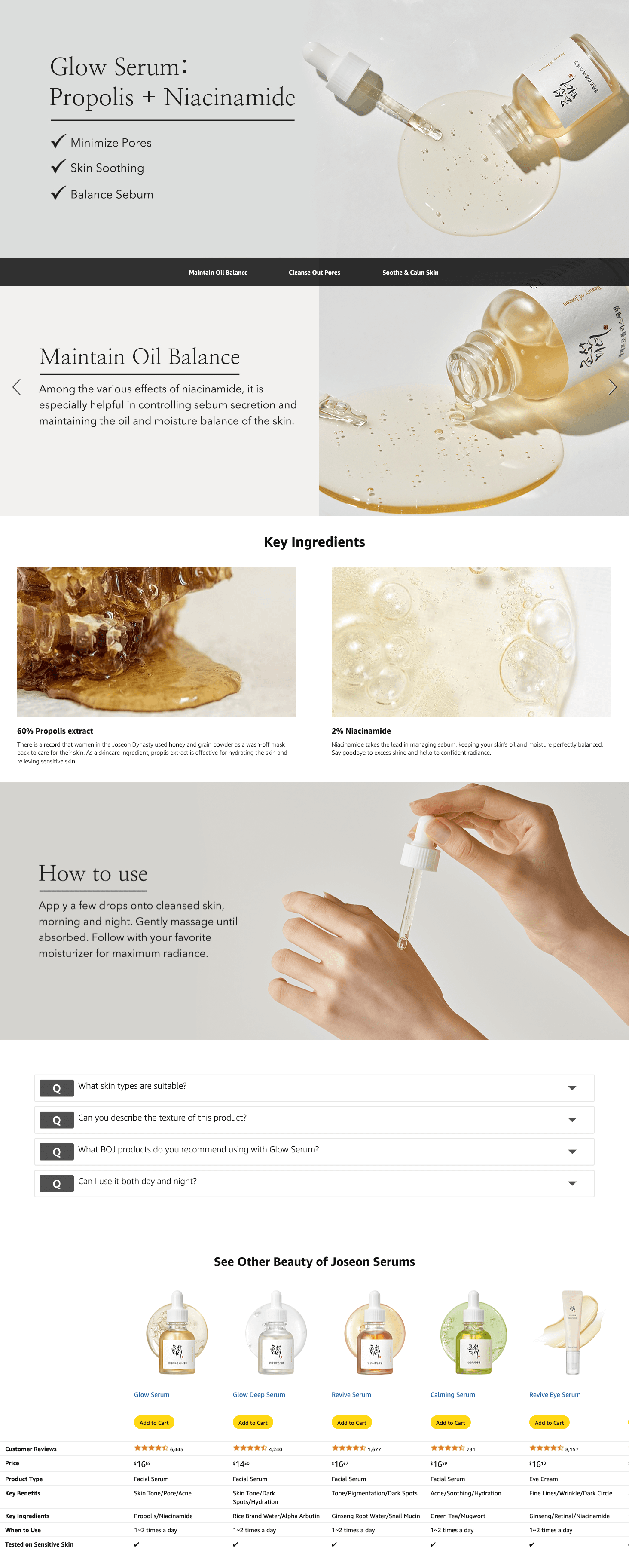 Amazon.com: Beauty of Joseon Glow Serum Propolis and Niacinamide Hydrating Facial…: A+ Premium