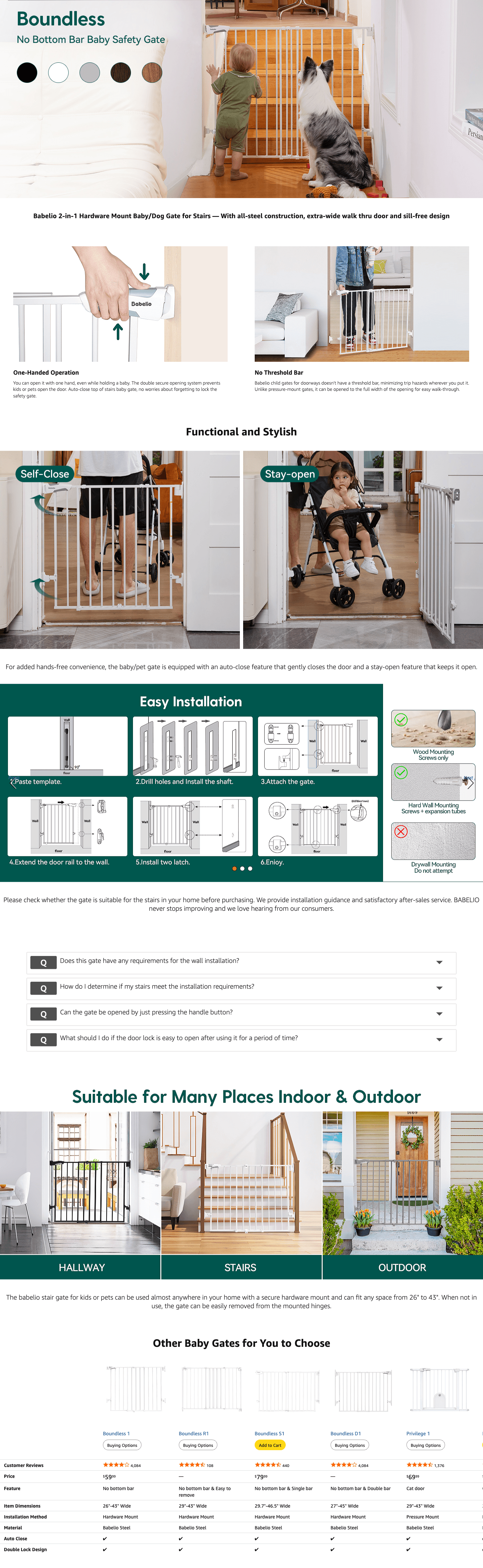 Amazon.com: Babelio 26-43" No Bottom Bar Baby Gate for Babies: A+ Premium