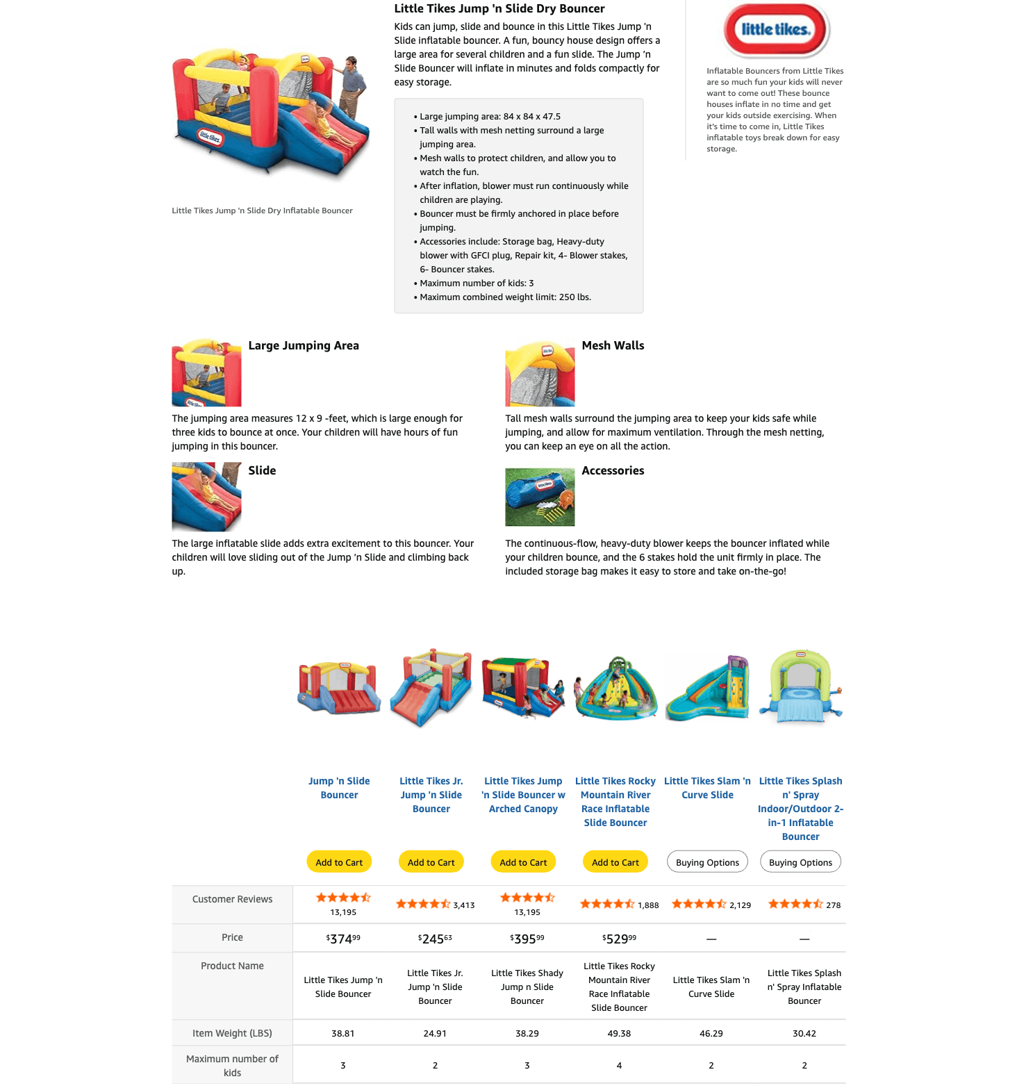 Amazon.com: Little Tikes Jump 'n Slide Inflatable Bouncer Includes Heavy Duty Blower…: A+ Premium