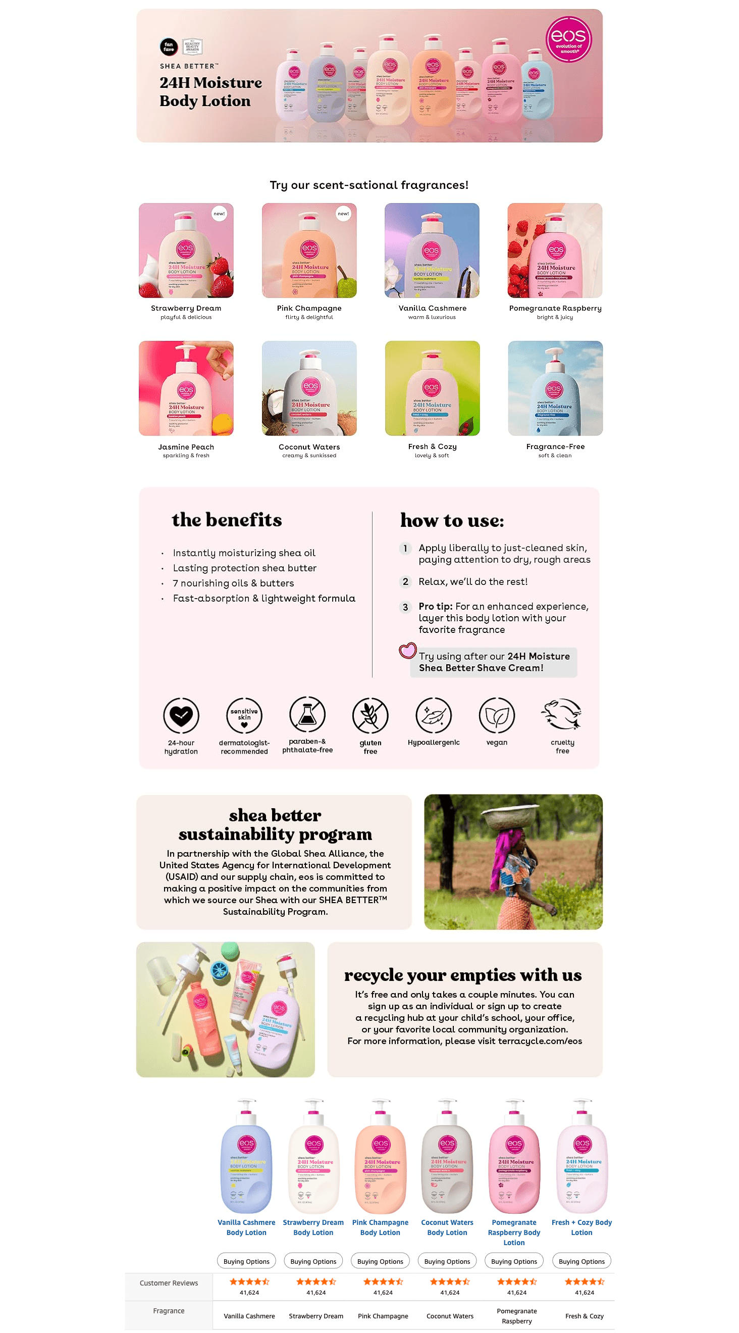 A+ Premium for Amazon.com : eos Shea Better Body Lotion- Vanilla Cashmere