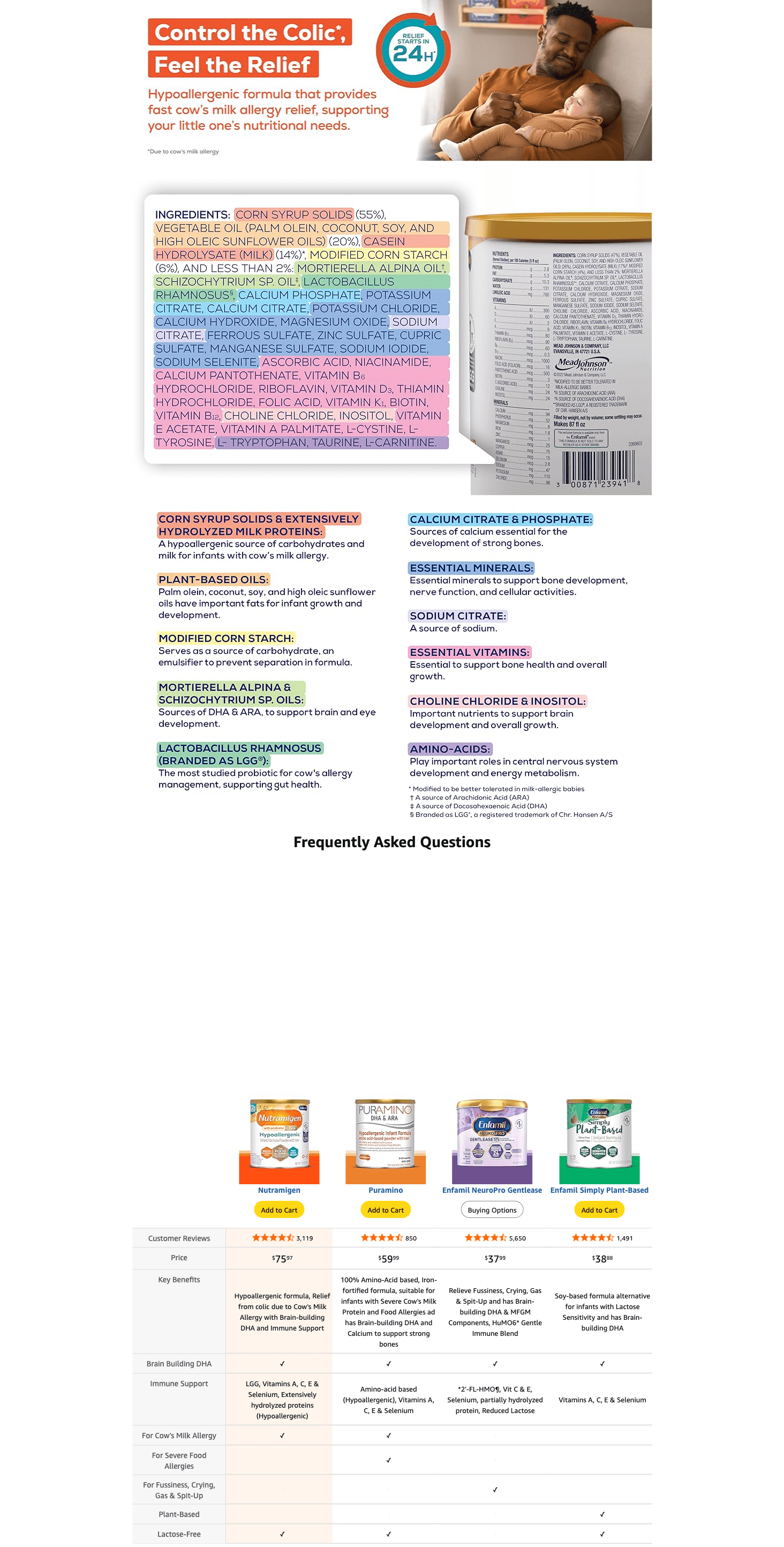 Amazon.com: Enfamil Nutramigen Hypoallergenic Baby Formula with Iron: A+ Premium