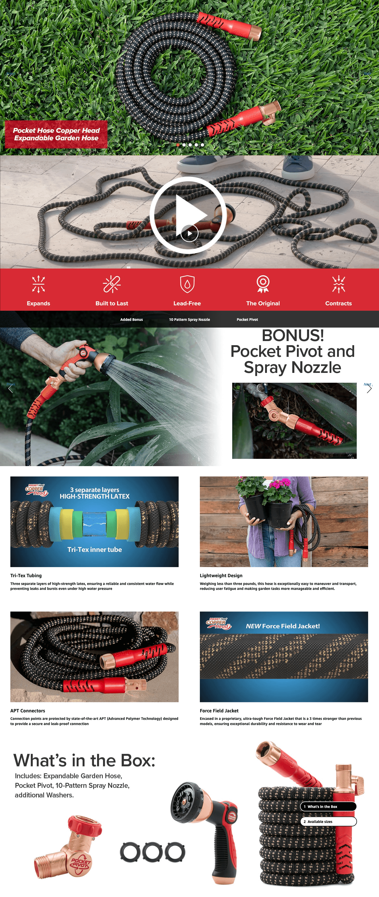 Amazon.com : Pocket Hose Copper Head w/New Pocket Pivot Expandable Garden Hose 100FT: A+ Premium