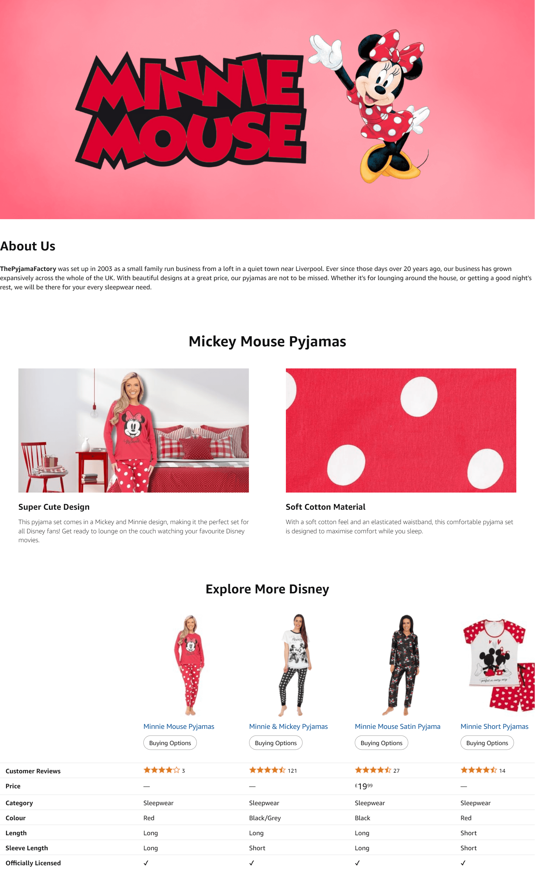 A+ Premium for Girls Minnie Mouse Red Long Pyjama Set Kids PJs