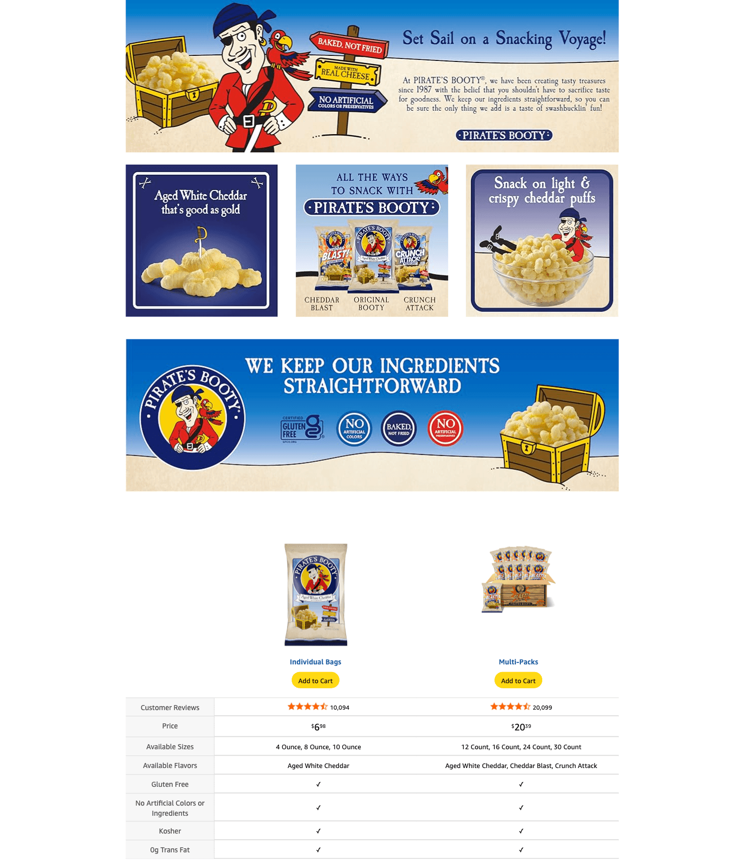 Amazon.com: Pirate's Booty Aged White Cheddar Cheese Puffs: A+ Premium