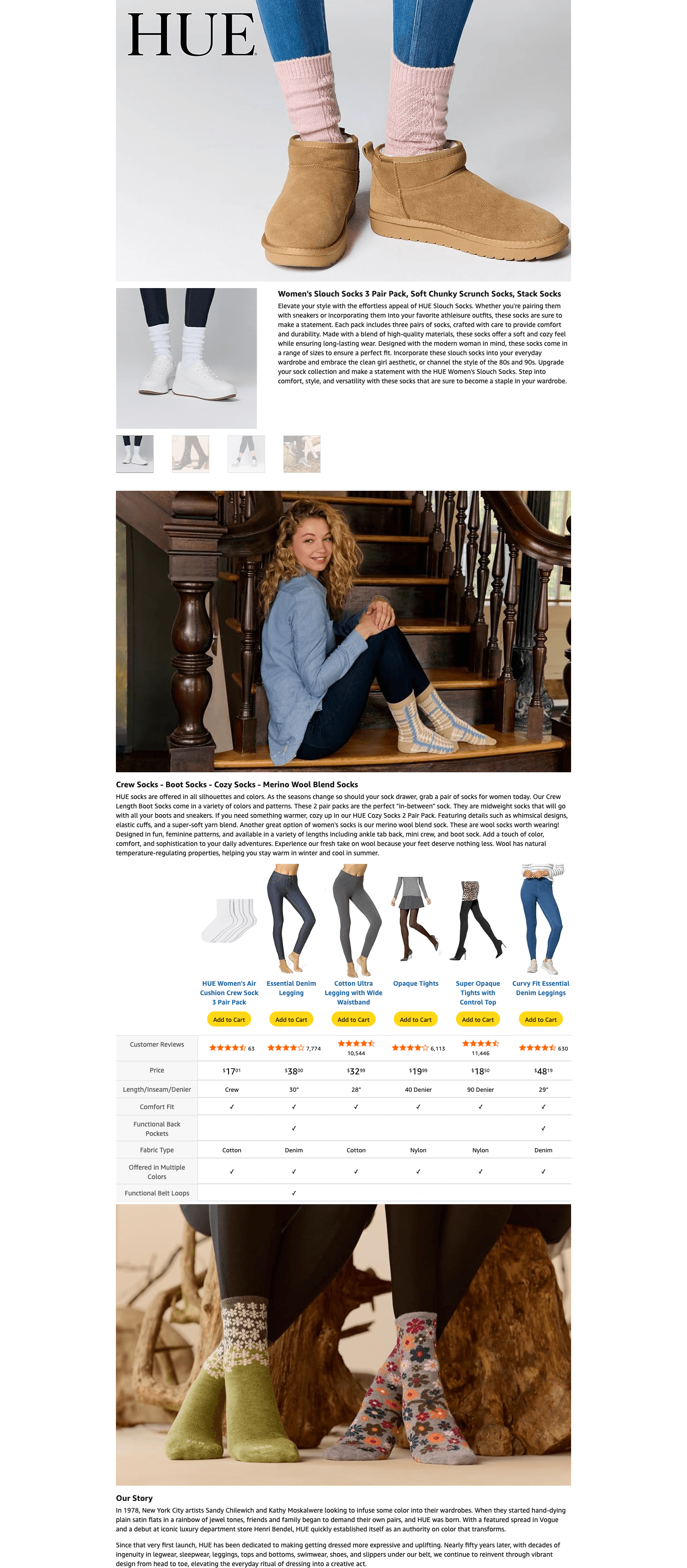 Amazon.com: Hue Women's Mini Crew Sock 6-Pack: A+ Premium