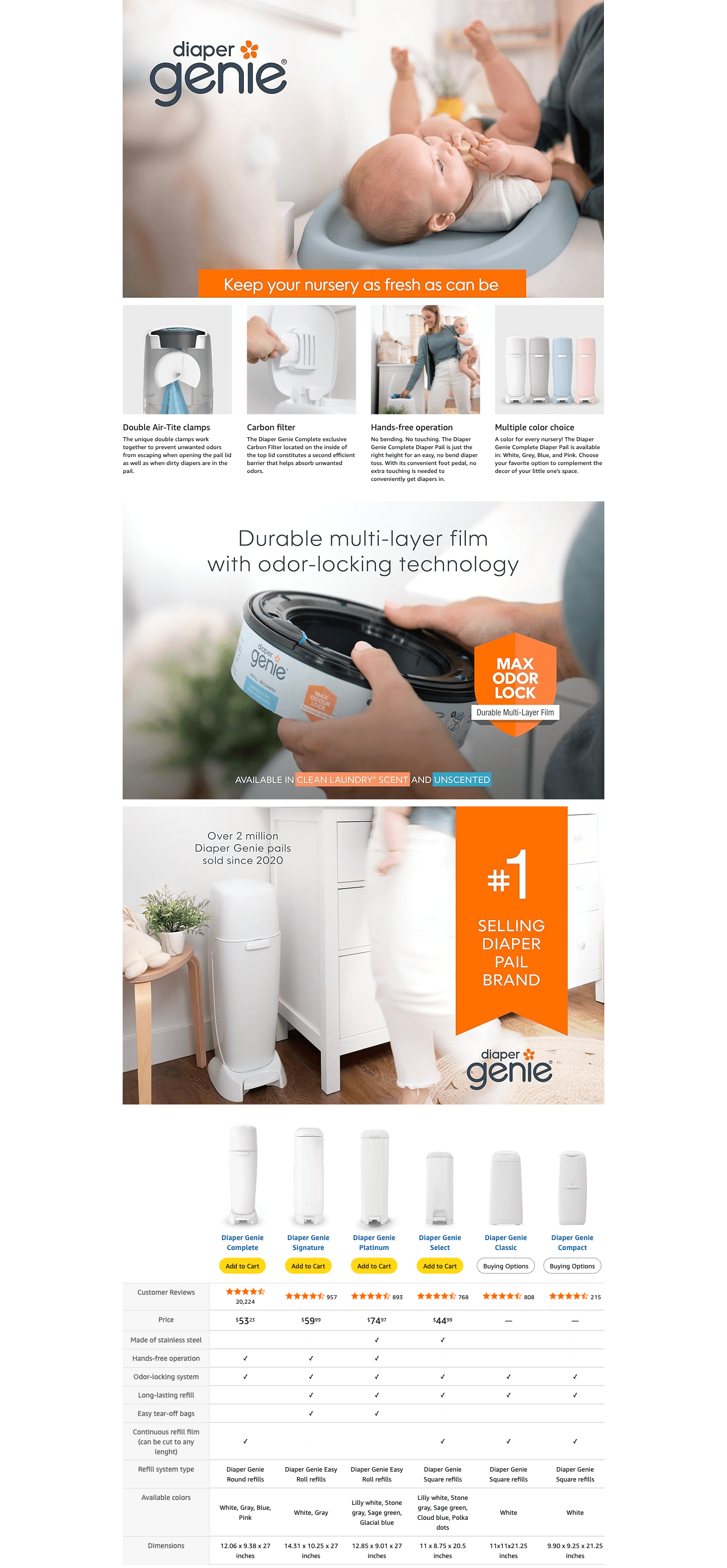 Amazon.com: Playtex Diaper Genie Complete Pail with Built-In Odor Controlling…: A+ Premium