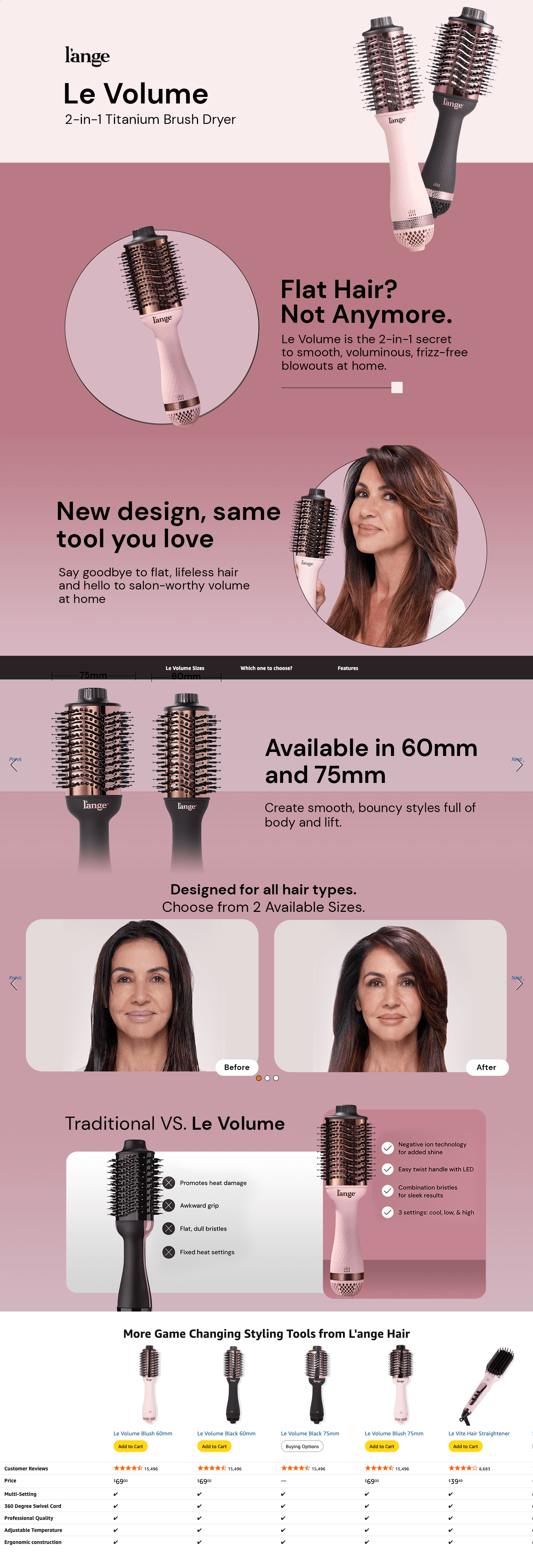Amazon.com : L'ANGE HAIR Le Volume 2-in-1 Titanium Blow Dryer Brush: A+ Premium
