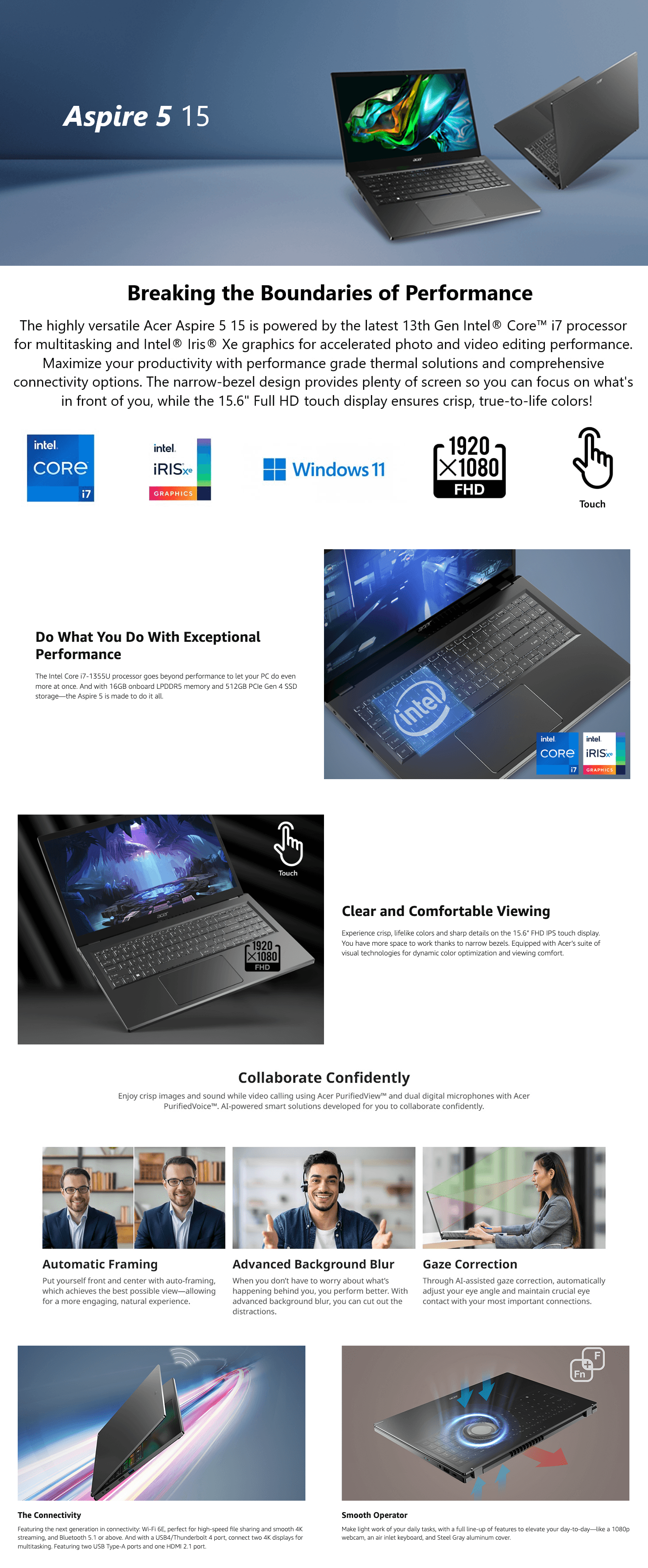 Amazon.com: acer Aspire 5 15 Slim Laptop: A+ Premium