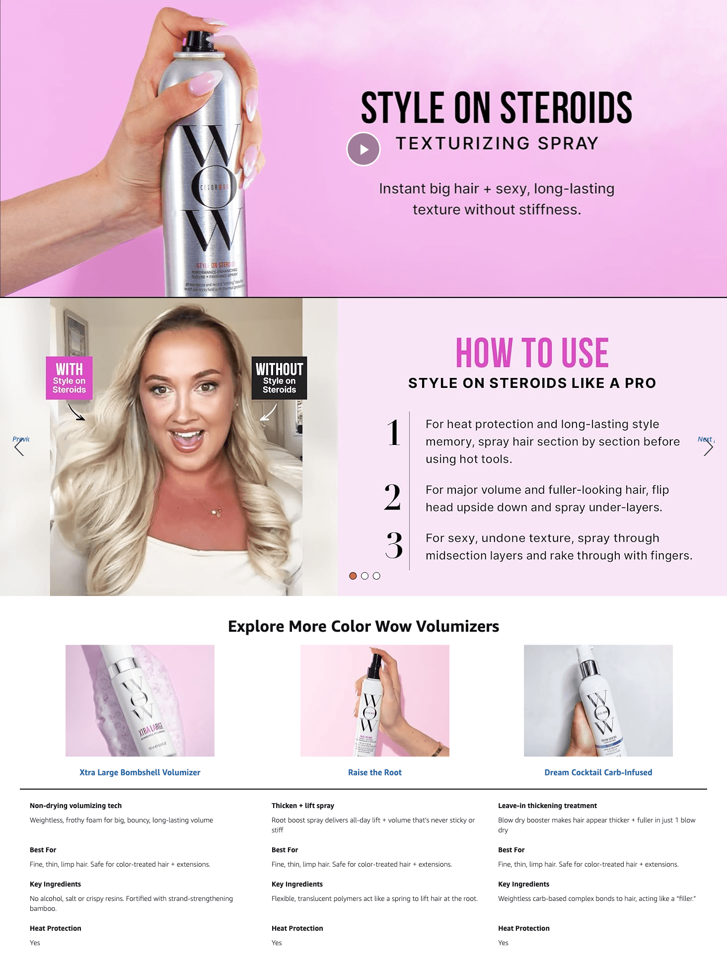 Amazon.com: COLOR WOW STYLE ON STEROIDS Texturizing Spray: A+ Premium