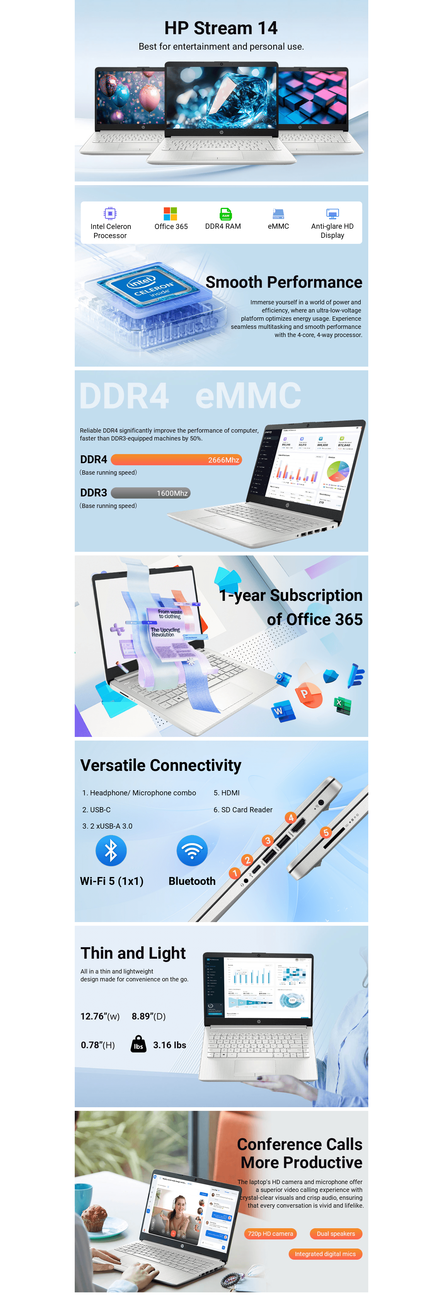 Amazon.com: HP Stream 14" HD BrightView Laptop: A+ Premium