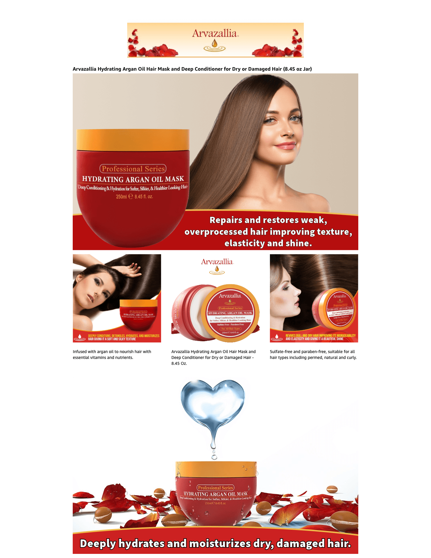 Amazon.com: Arvazallia Hydrating Argan Oil Hair Mask and Deep Conditioner for Dry or…: A+ Premium