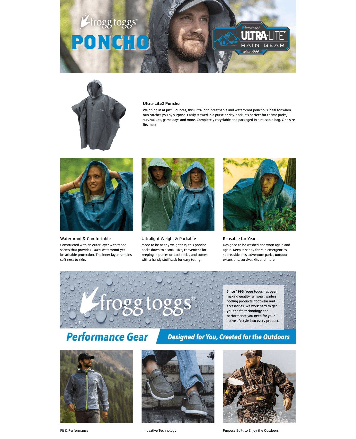 Amazon.com: FROGG TOGGS Ultra-Lite2 Reusable Waterproof Breathable Poncho : Clothing: A+ Premium
