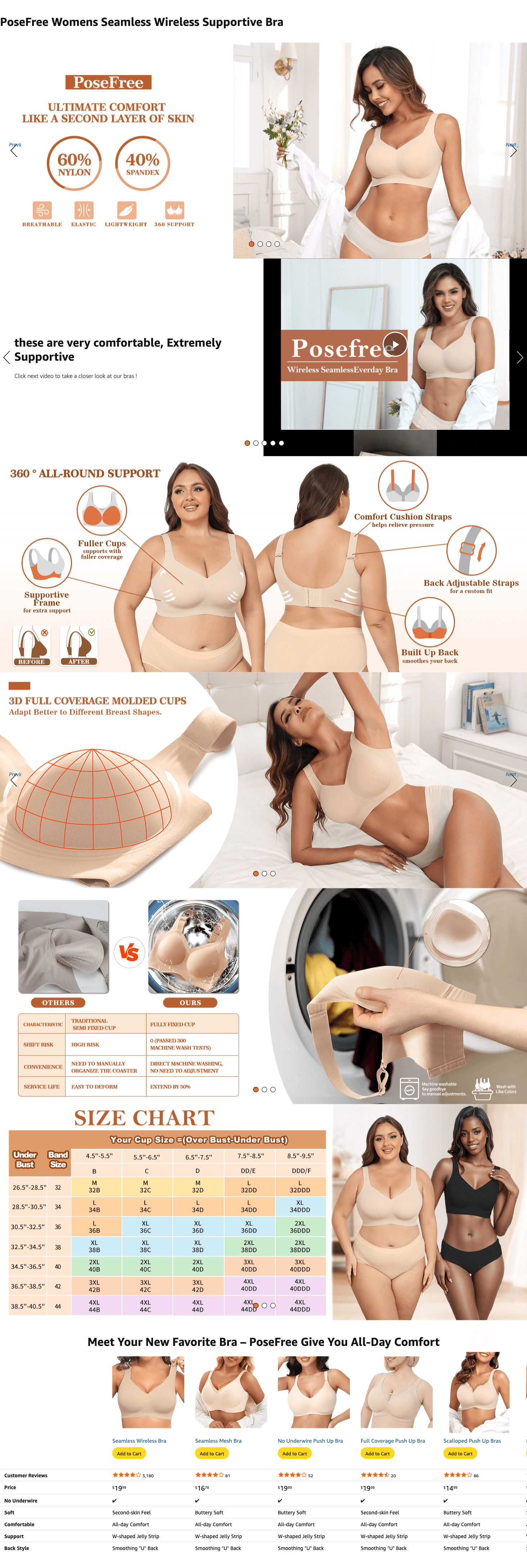 PoseFree Wireless Bras for Women Full Coverage Bra Full Support and Lift No Underwire…: A+ Premium