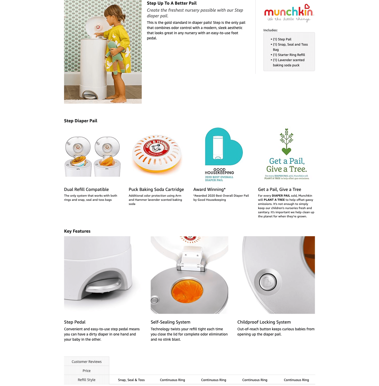 Amazon.com: Munchkin® STEP™ Diaper Pail Powered by Arm & Hammer: A+ Premium