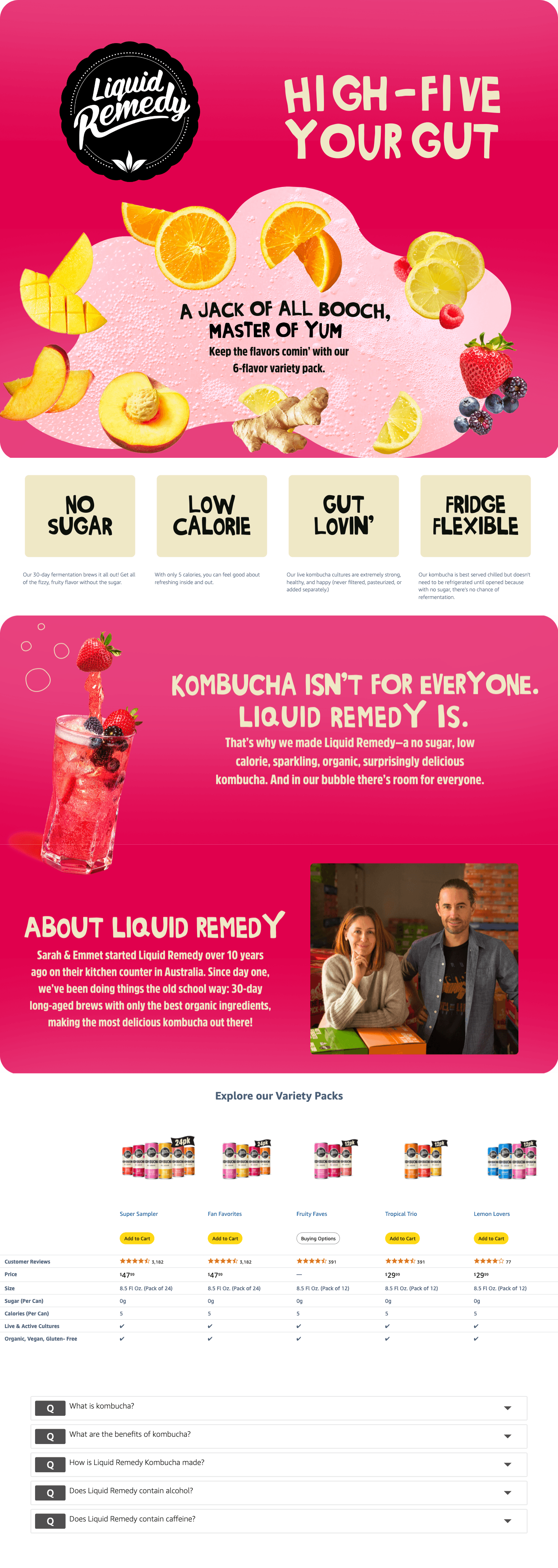 Amazon.com : Liquid Remedy Kombucha Sugar Free Organic Drink: A+ Premium