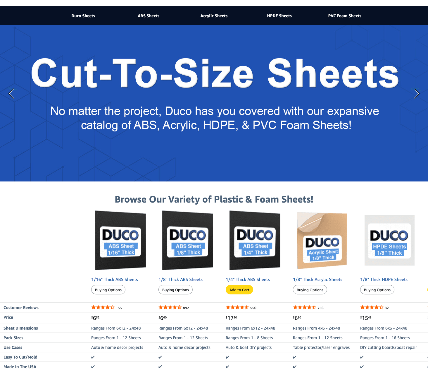 A+ Premium for Amazon.com: Duco USA-Made ABS Plastic Sheet 1/4 Inch Thick 8" x 12"