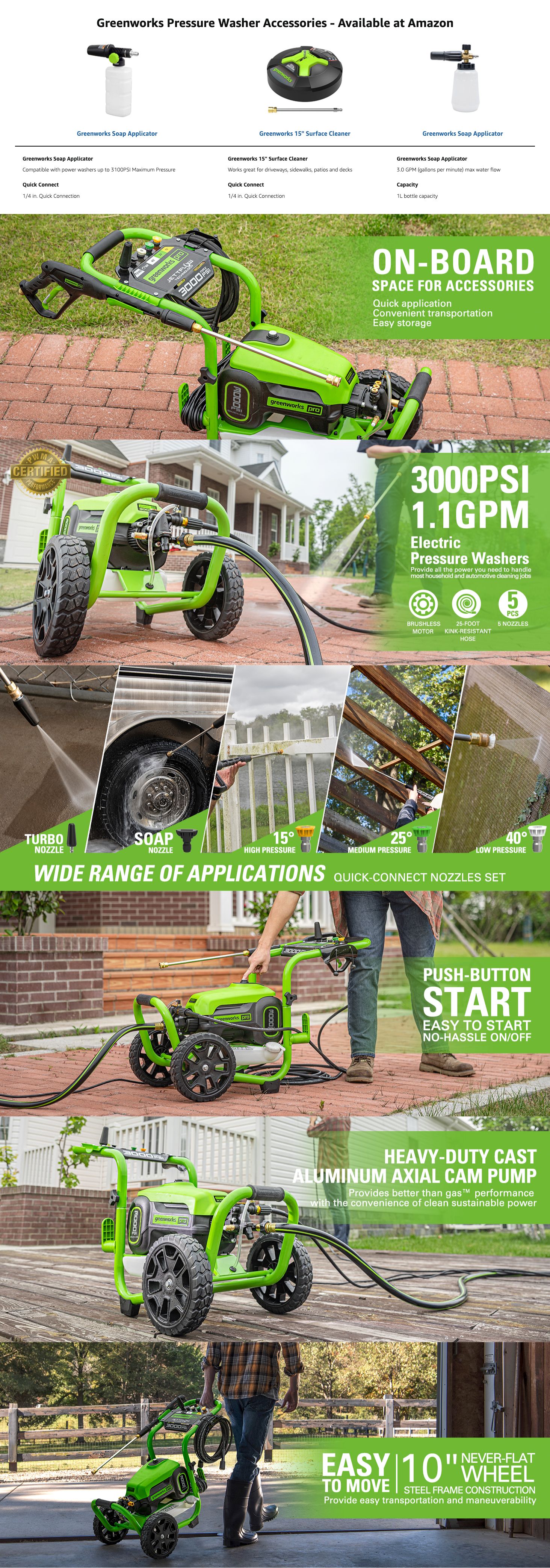 Amazon.com : Greenworks Pro Brushless 3000 PSI (CSA Certified) 2.0 GPM Max / 1.1 GPM…: A+ Premium