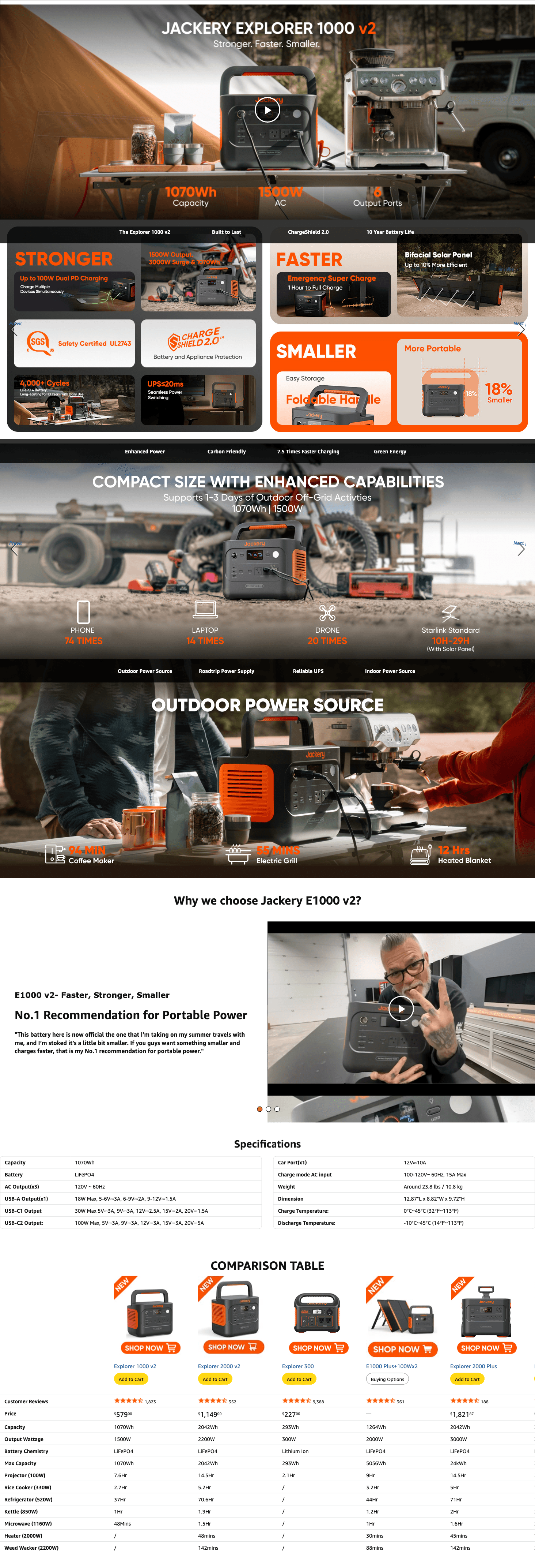 Amazon.com : Jackery Explorer 1000 v2 Portable Power Station: A+ Premium