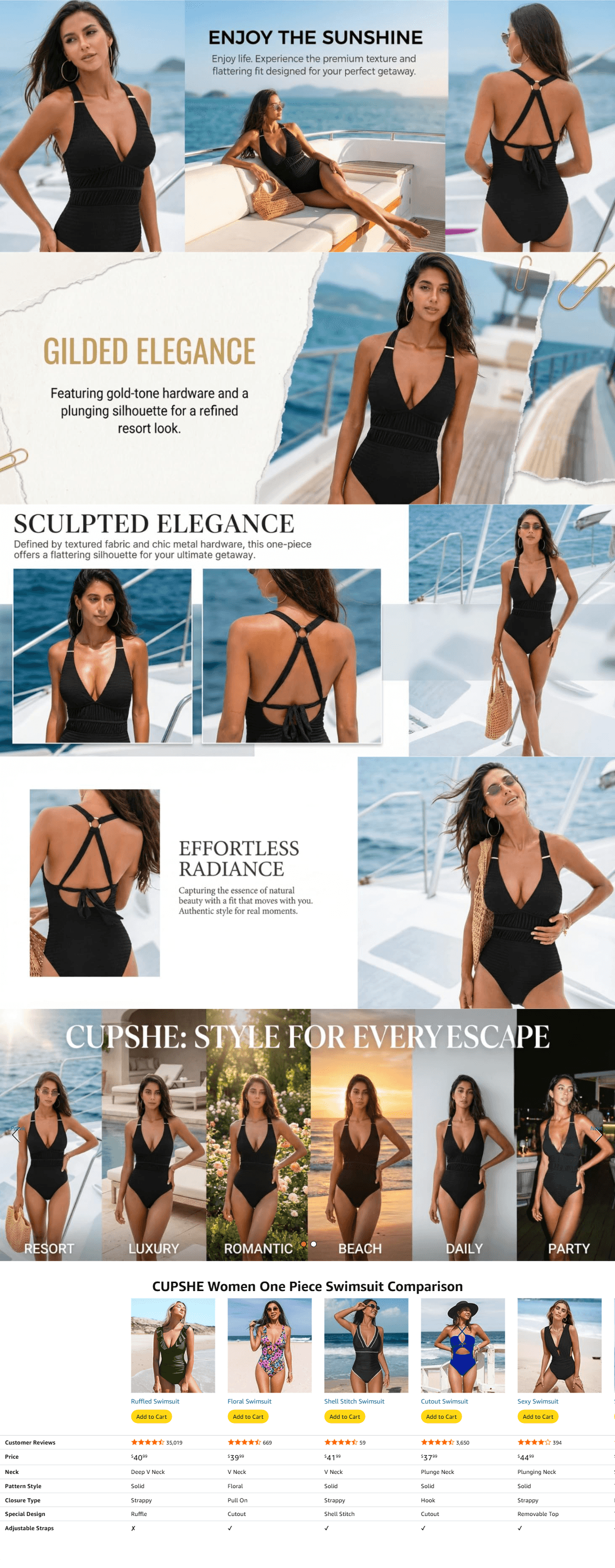 A+ Premium for CUPSHE Womens One Piece Swimsuit Textured Bathing Suit for Women V Neck O Ring Ruching…