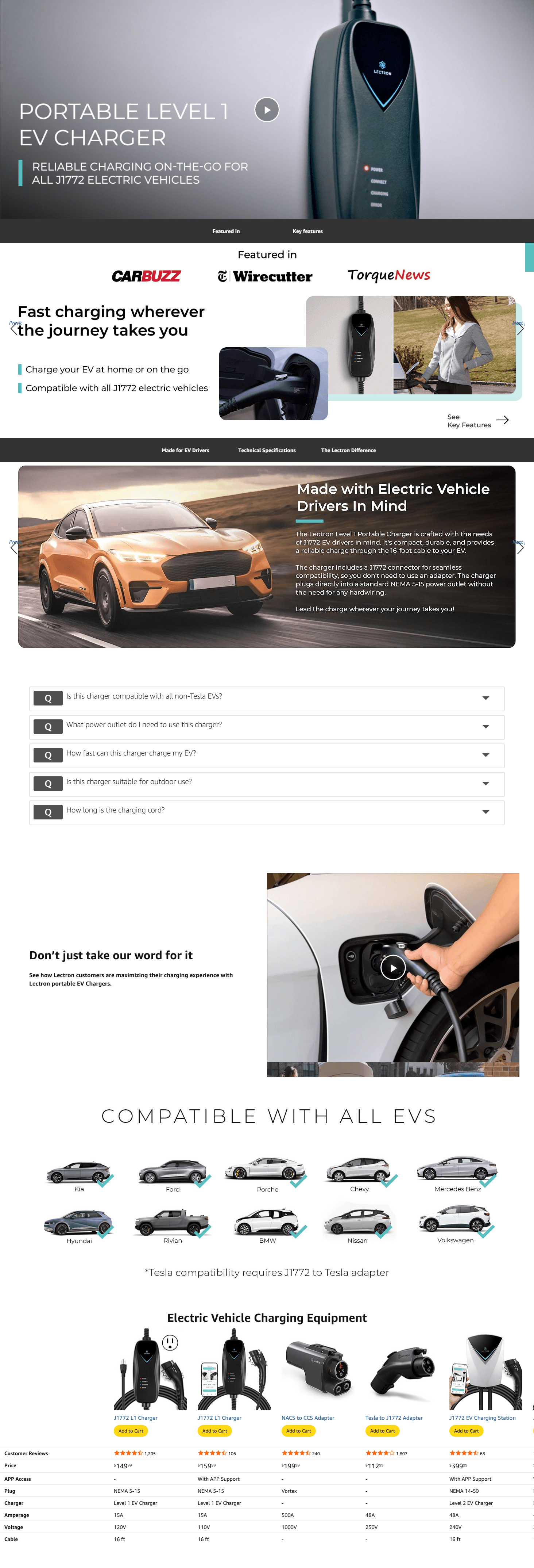 Amazon.com: Lectron Level 1 EV Charger: A+ Premium
