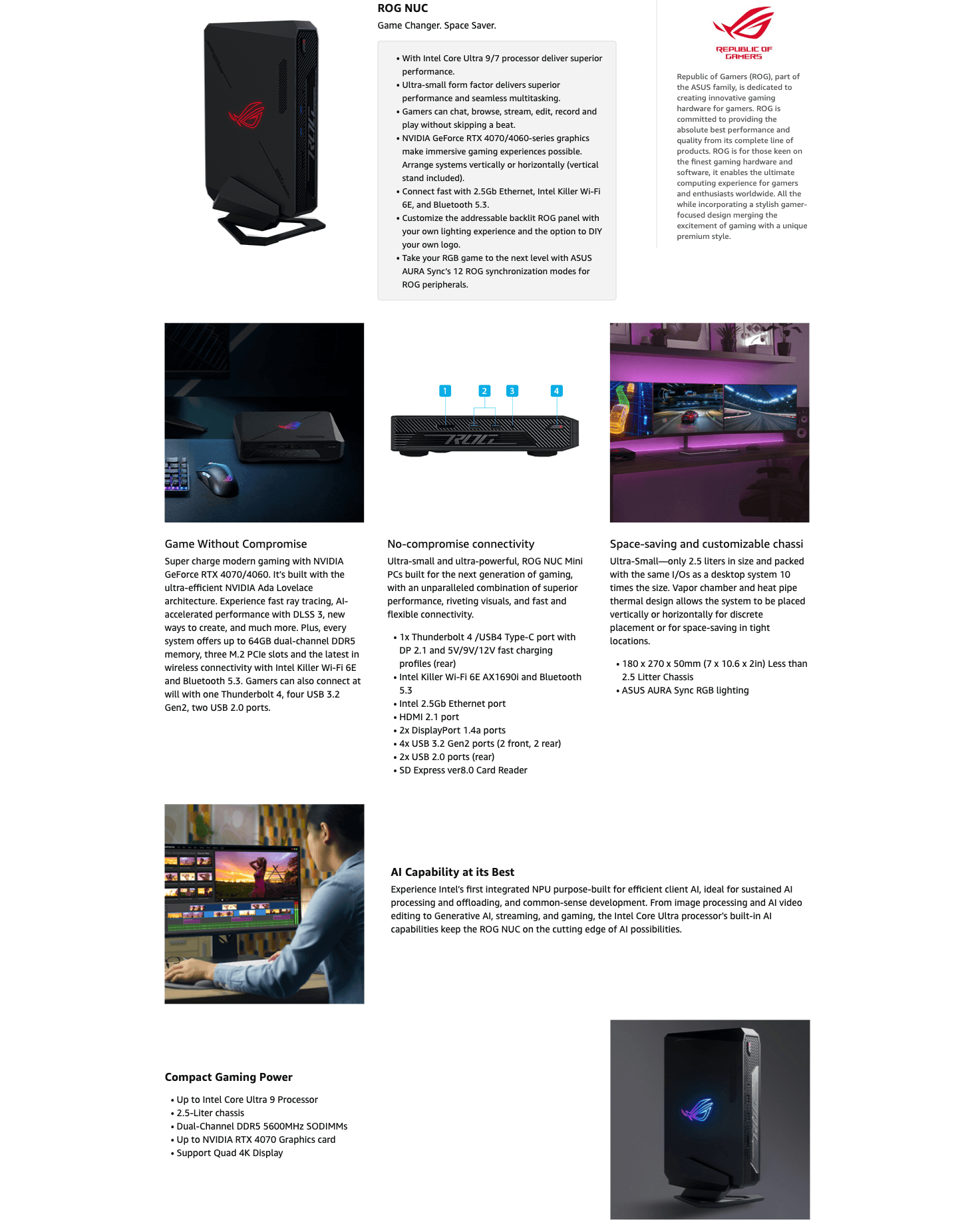 Amazon.com: ROG NUC 970 Full System Mini PC with Intel 14th Gen Core Ultra 9 185H: A+ Premium