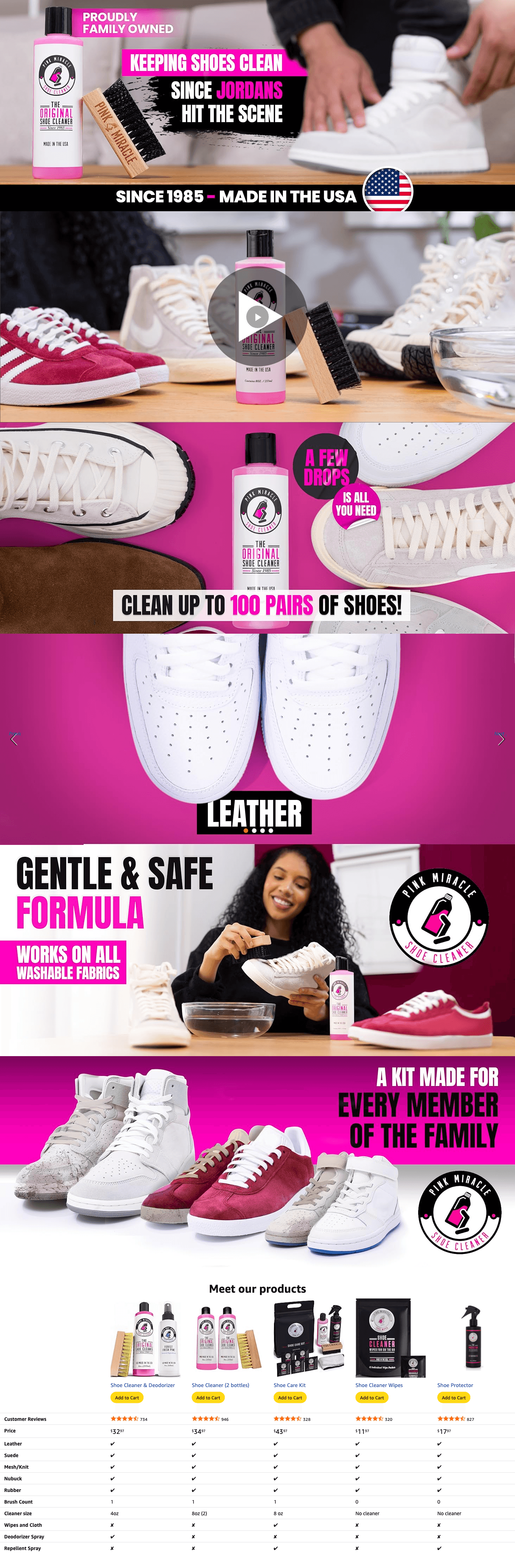 Amazon.com: Pink Miracle Shoe Cleaner Kit with Bottle and Brush For Fabric Cleaner For…: A+ Premium