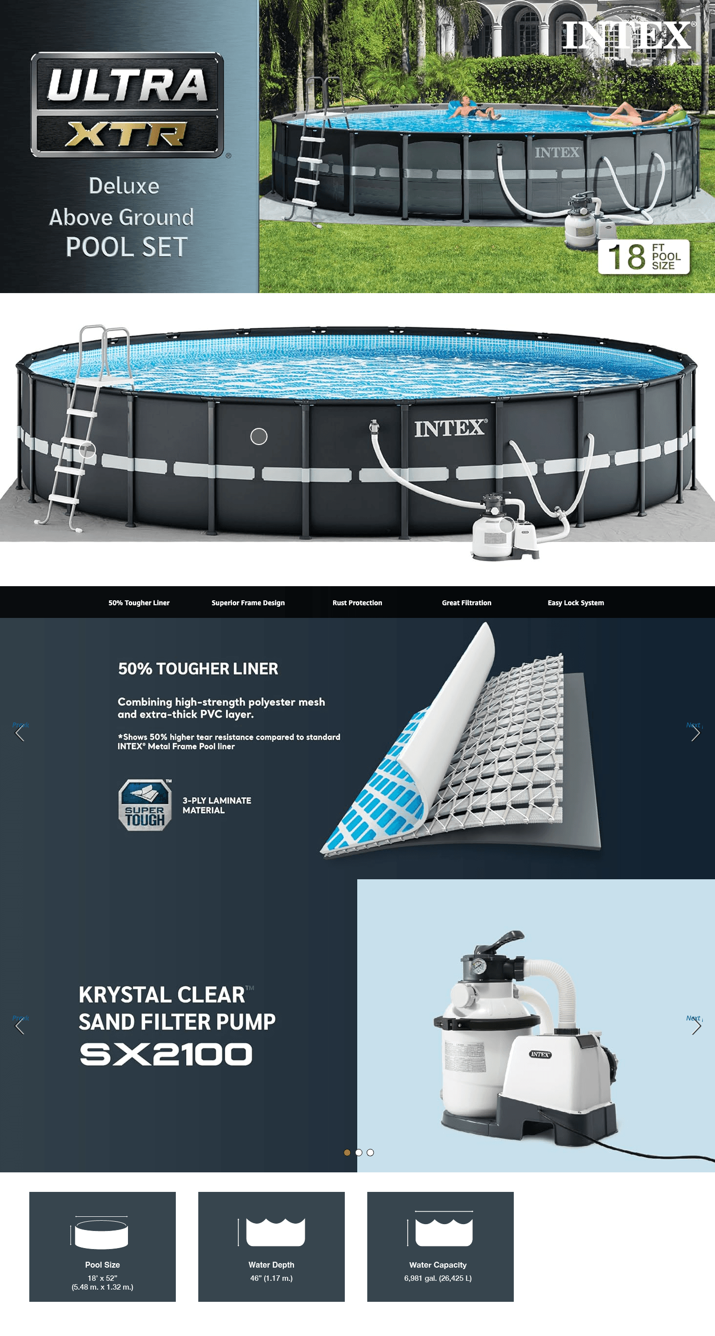 Amazon.com: Intex Ultra XTR Frame 18' x 52" Above Ground Swimming Pool with Sand Filter…: A+ Premium
