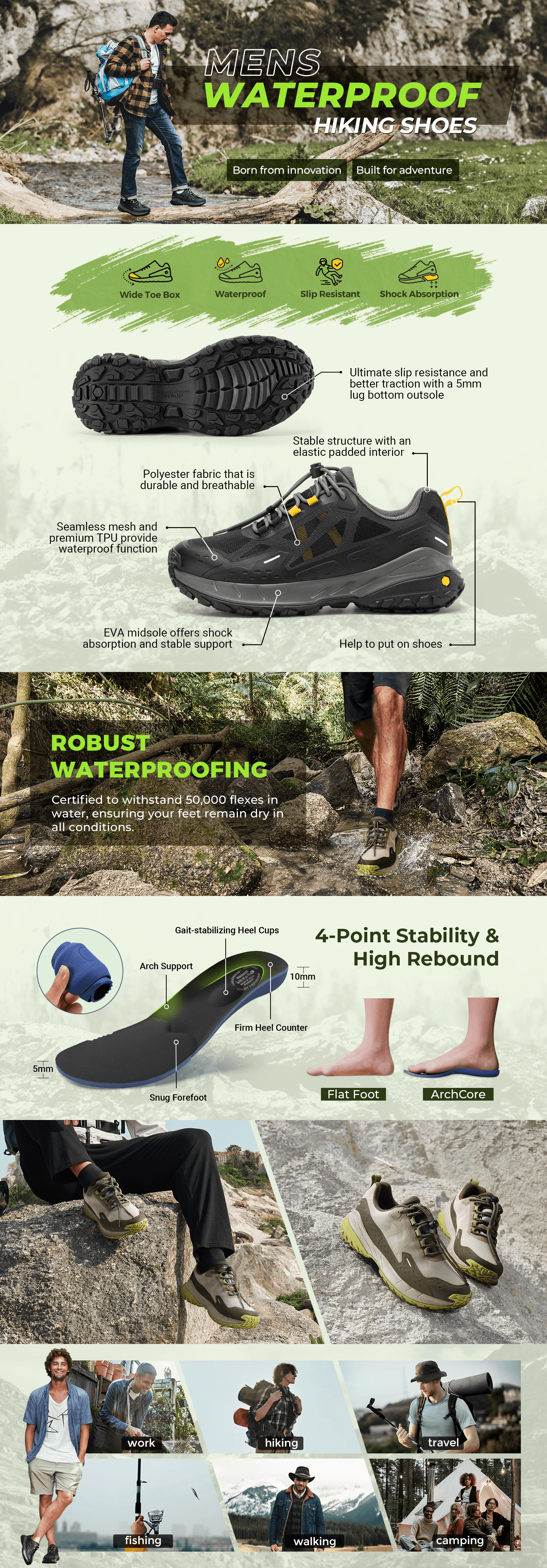 A+ Premium for FitVille Men’s Waterproof Hiking Shoes Extra Wide Width Non-Slip Walking Shoes Outdoor…