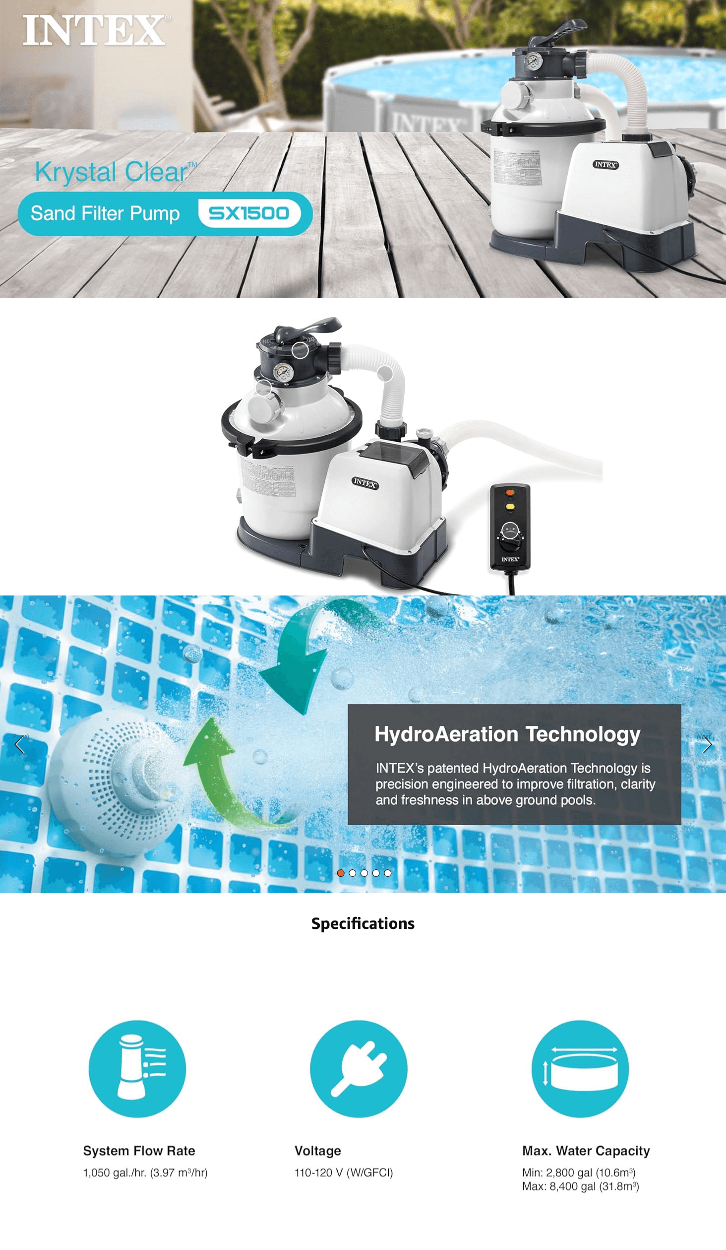 Amazon.com : INTEX SX1500 Krystal Clear Sand Filter Pump for Above Ground Pools: 1500…: A+ Premium