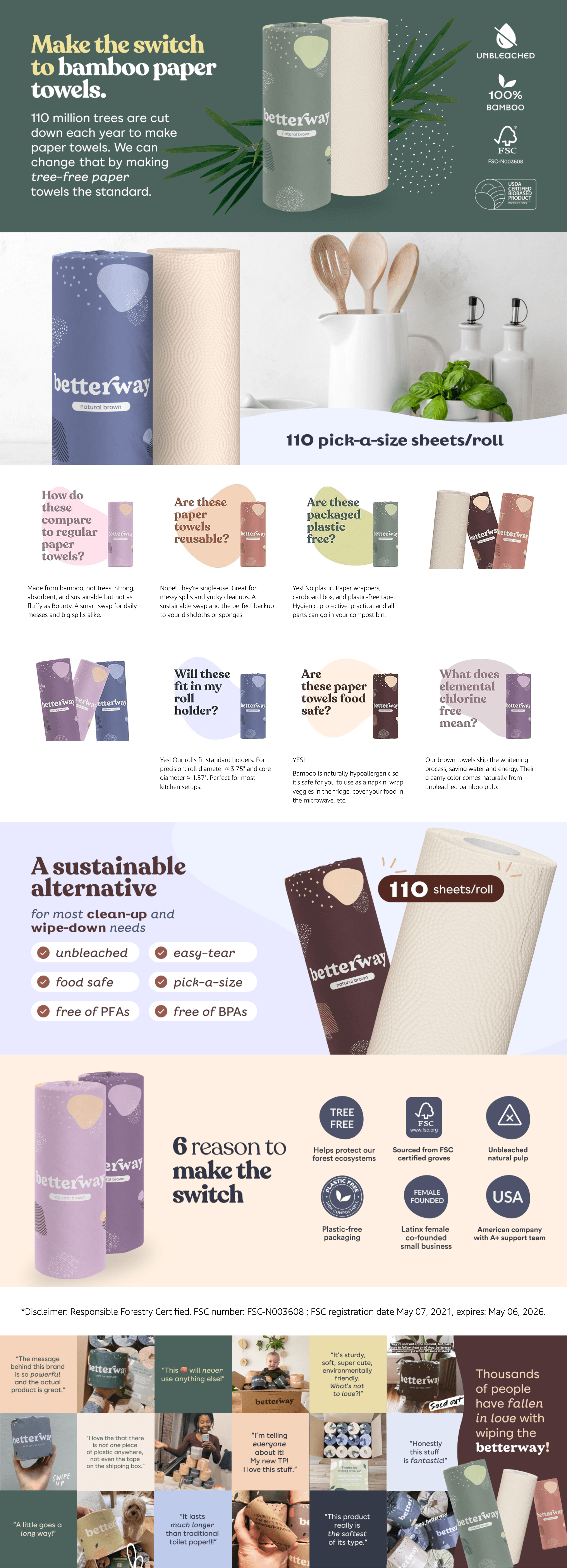 Amazon.com: Betterway Bamboo Natural Brown Paper Towels: A+ Premium