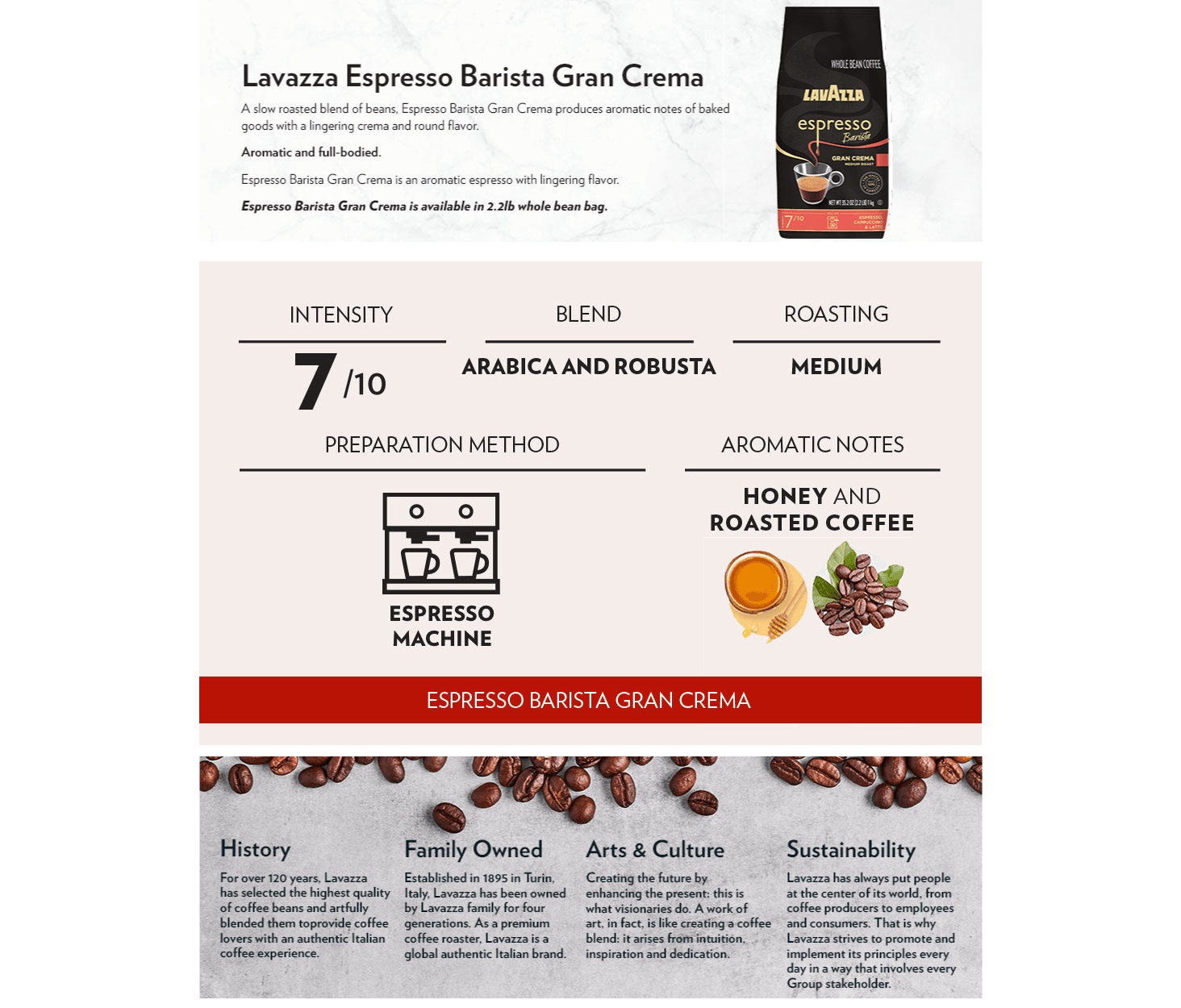 Amazon.com: Lavazza Espresso Barista Gran Crema Whole Bean Coffee Blend: A+ Premium