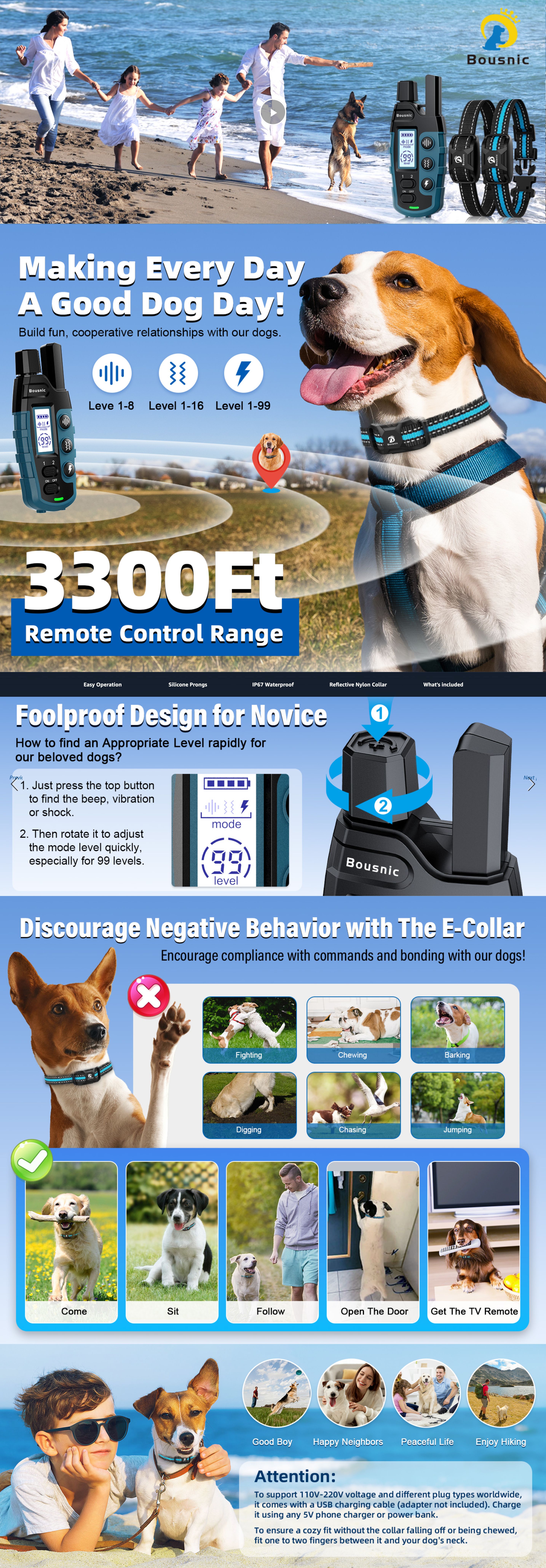 Amazon.com : Bousnic Dog Shock Collar 2 Dogs (5-120Lbs): A+ Premium