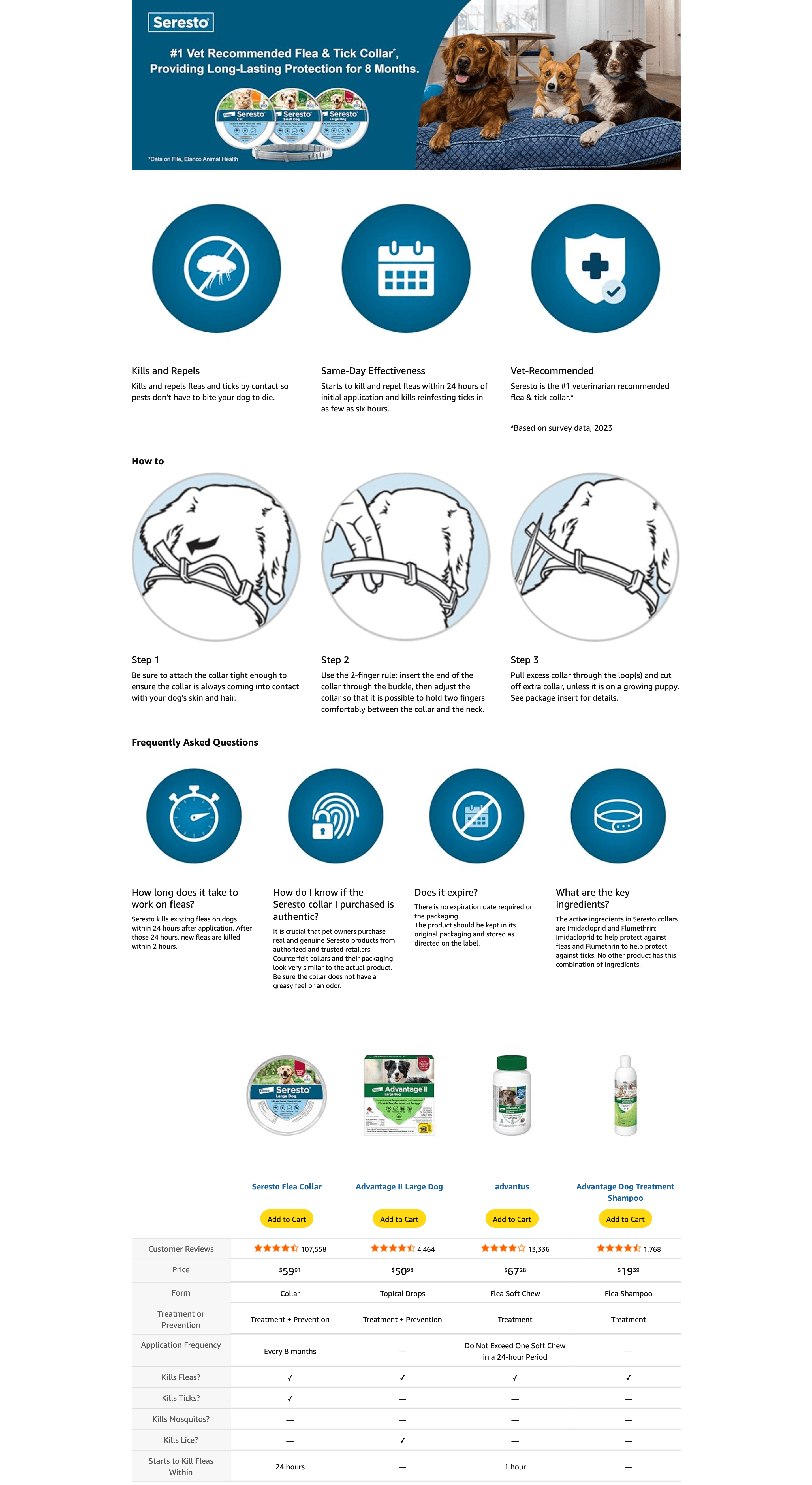 A+ Premium for Amazon.com: Seresto Large Dog Vet-Recommended Flea & Tick Treatment & Prevention Collar…