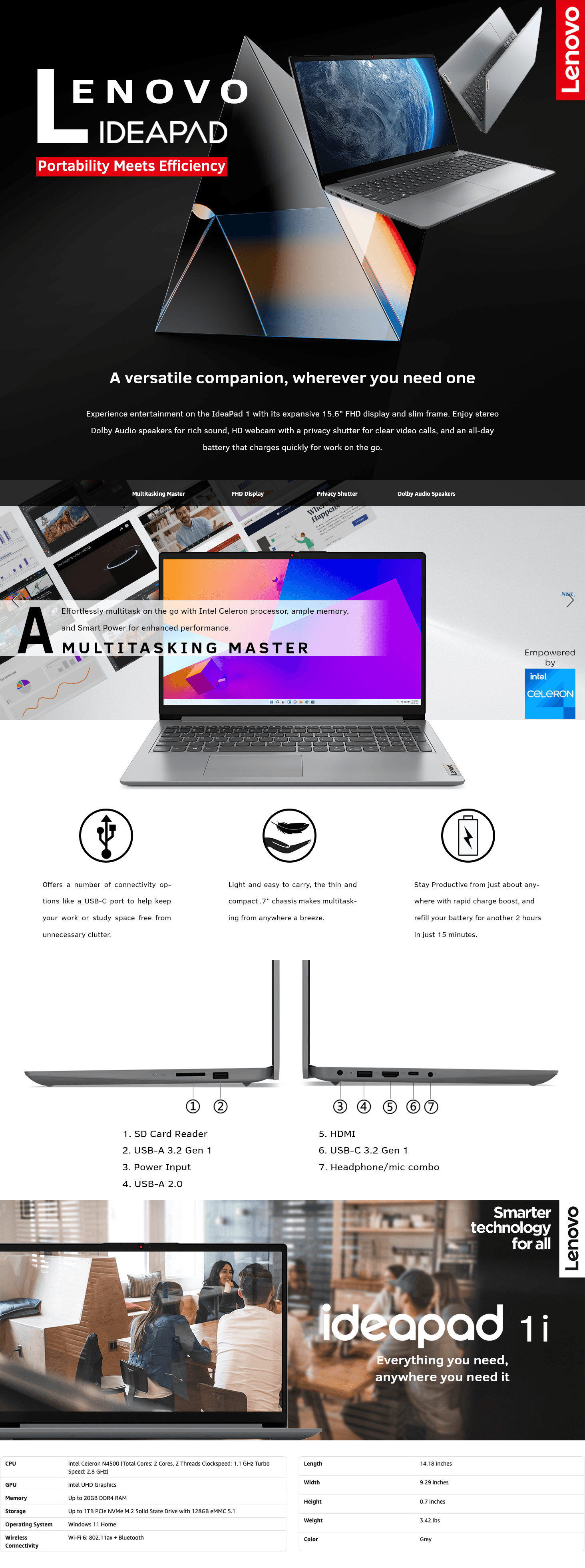 Amazon.com: Lenovo IdeaPad 1 Student Laptop: A+ Premium