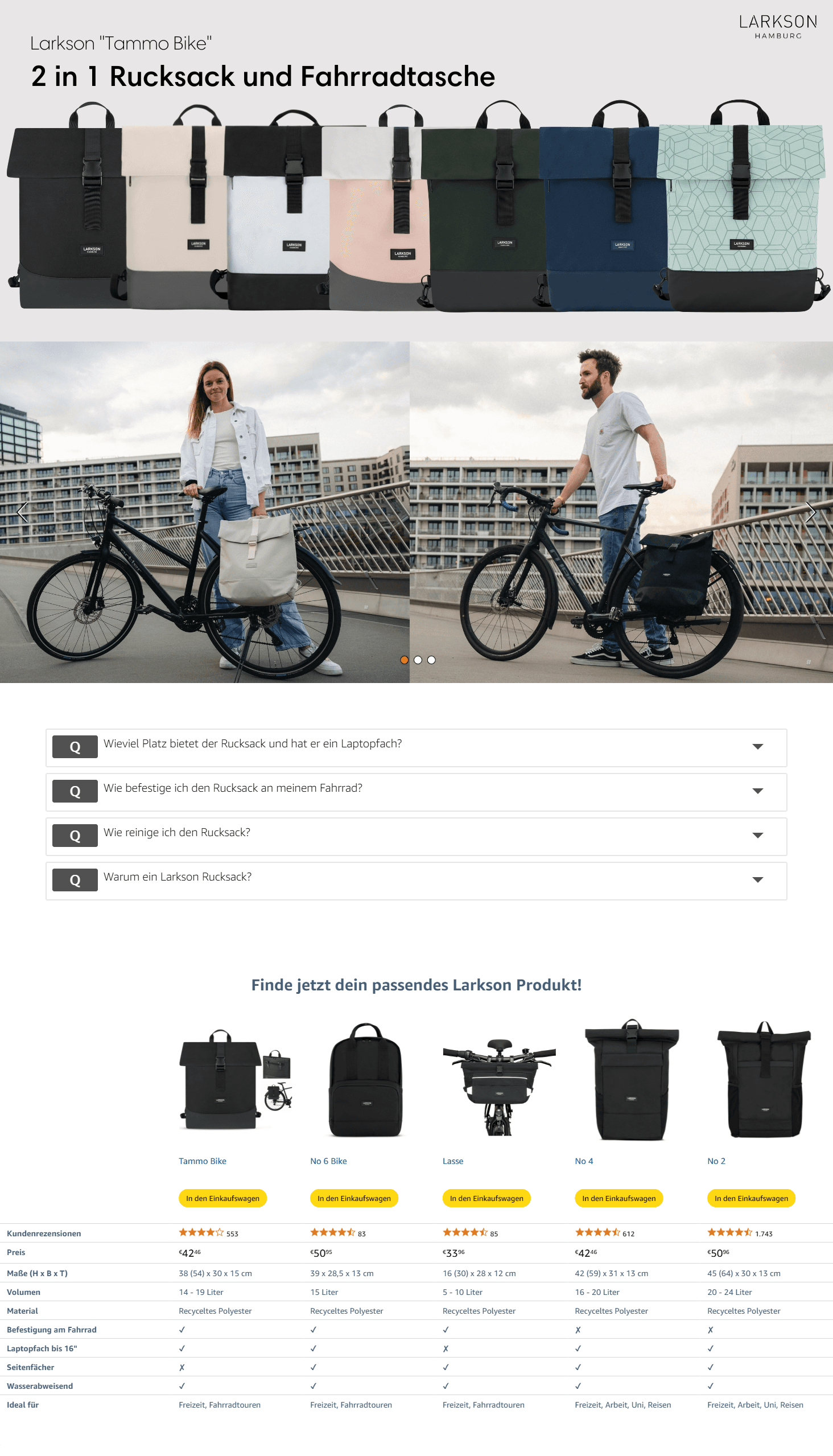 LARKSON Fahrradtaschen für Gepäckträger Damen & Herren Mint: A+ Premium