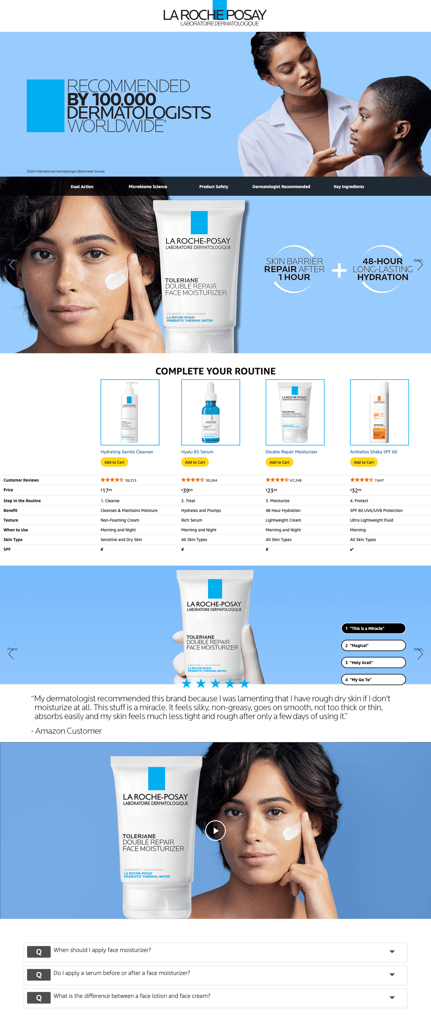 A+ Premium for Amazon.com: La Roche Posay Toleriane Double Repair Face Moisturizer