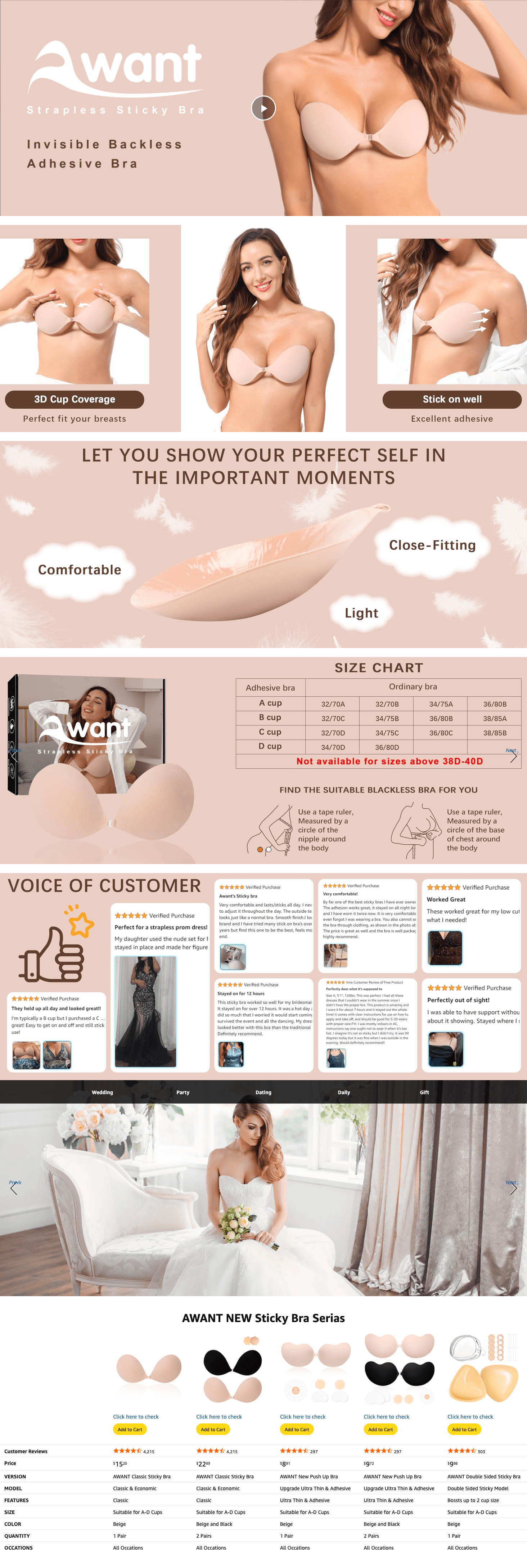 Awant Strapless Sticky Bra (US: A+ Premium