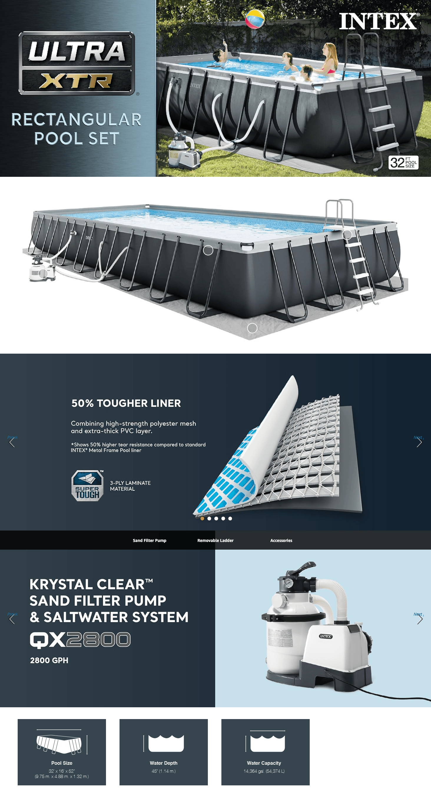 Amazon.com: Intex 32' x 16' x 52" Ultra XTR Rectangular Outdoor Swimming Pool Set with…: A+ Premium