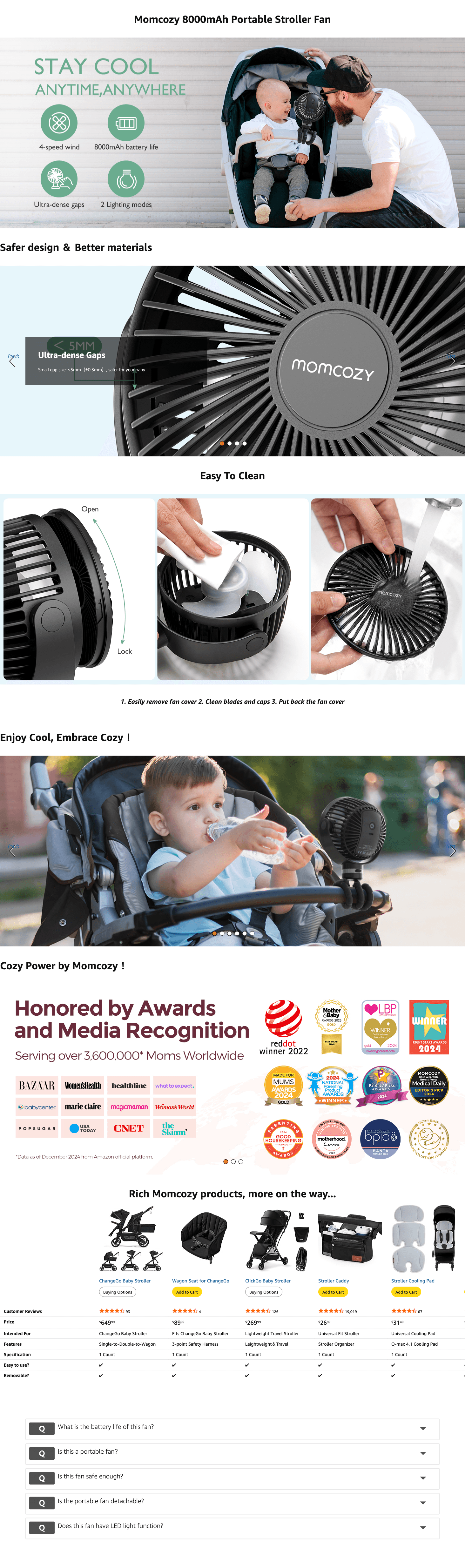 Amazon.com: Momcozy 8000mAh Portable Stroller Fan: A+ Premium